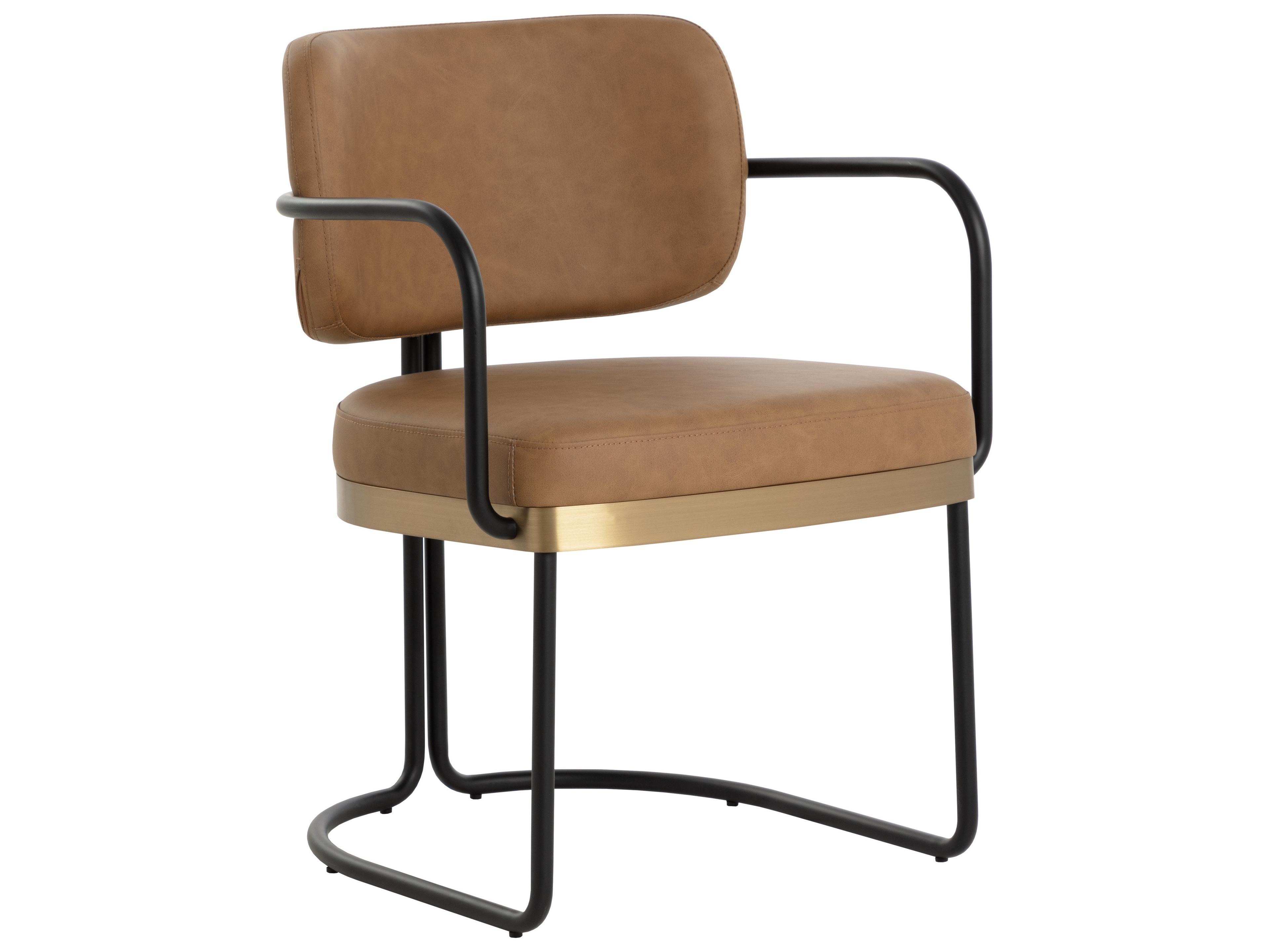 Sunpan Jalen Brown Faux Leather Arm Dining Chair