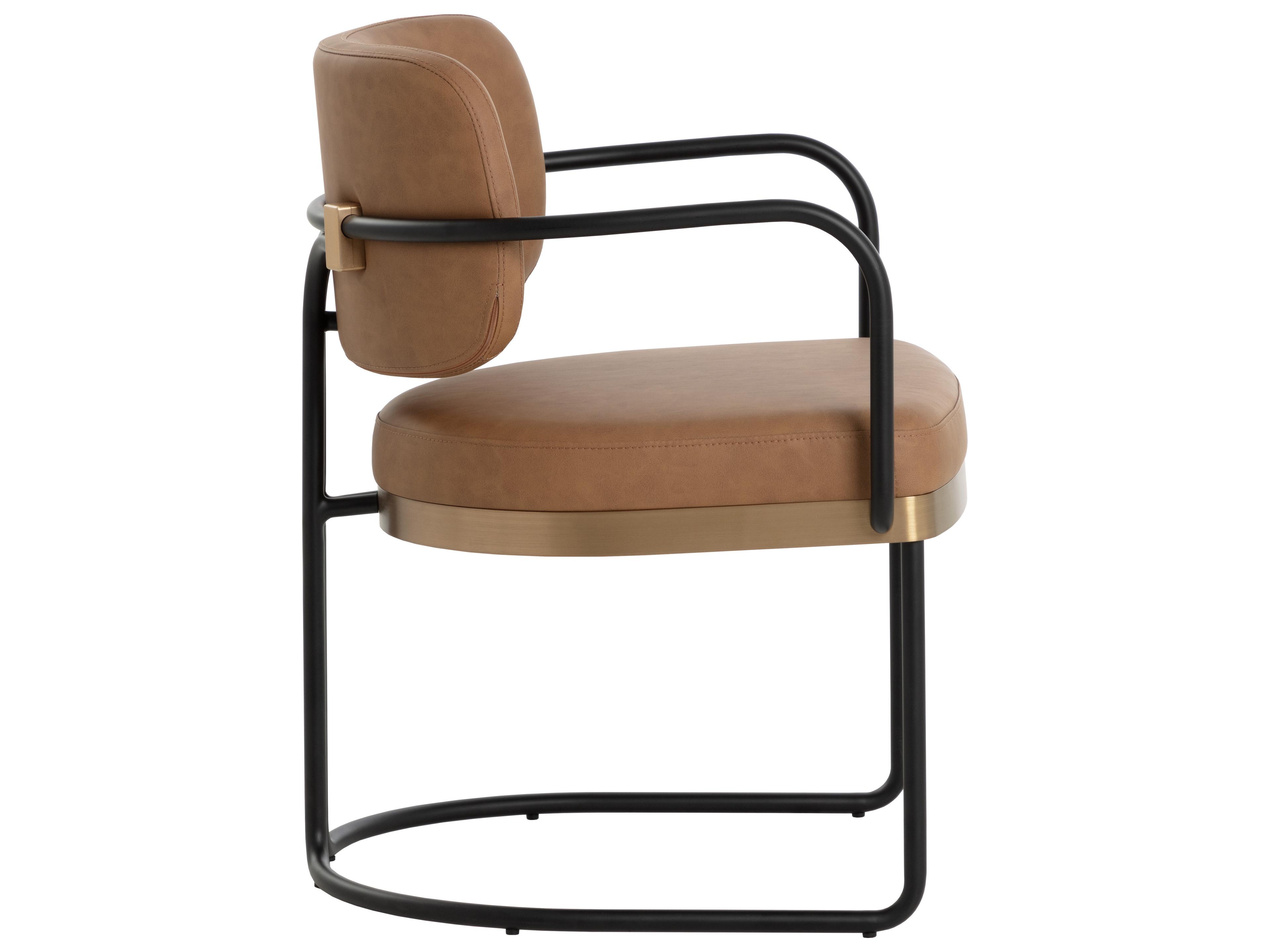 Sunpan Jalen Brown Faux Leather Arm Dining Chair