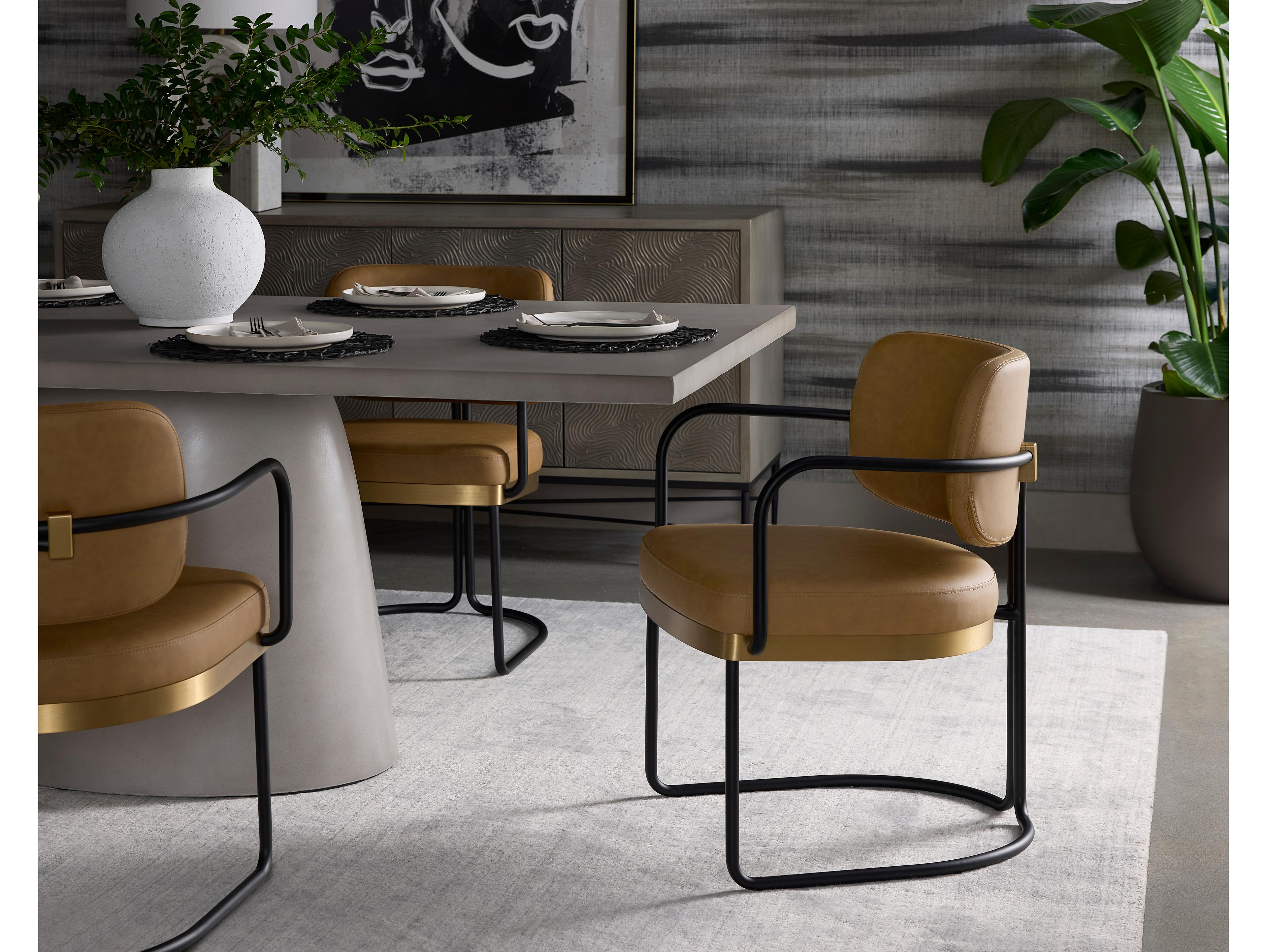 Sunpan Jalen Brown Faux Leather Arm Dining Chair