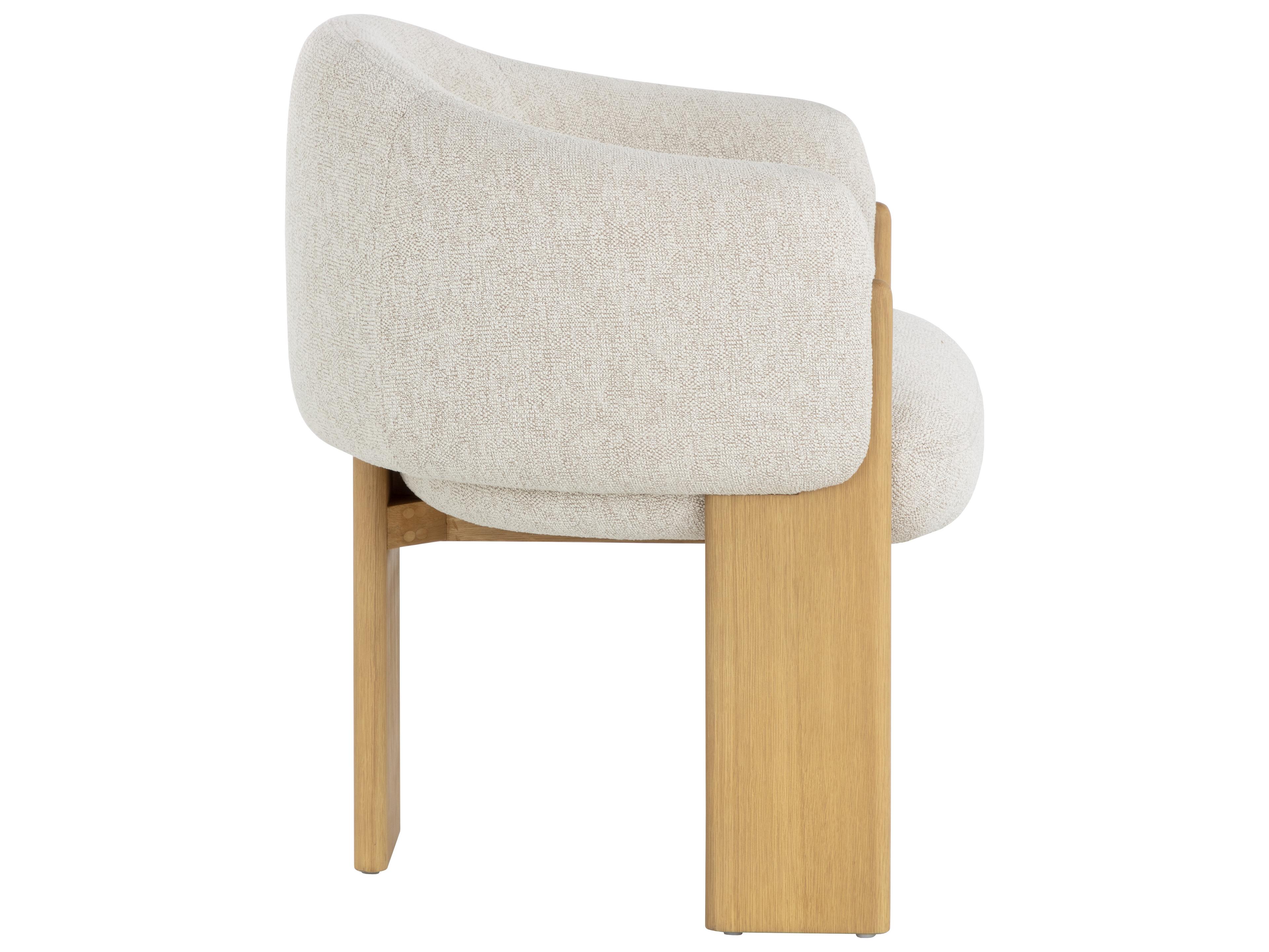 Sunpan Trine Oak Wood Beige Upholstered Arm Dining Chair