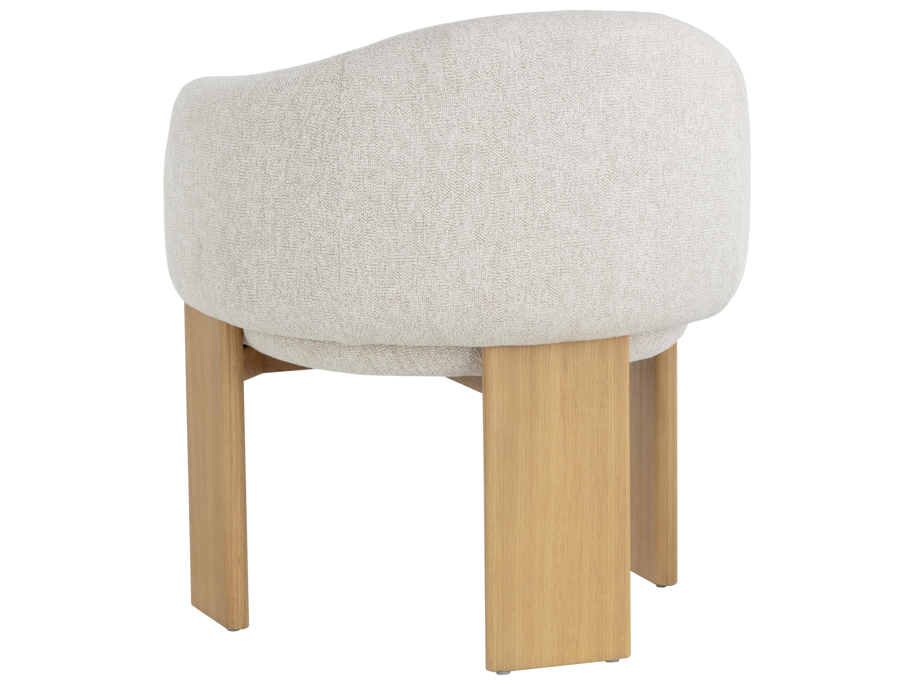 Sunpan Trine Oak Wood Beige Upholstered Arm Dining Chair