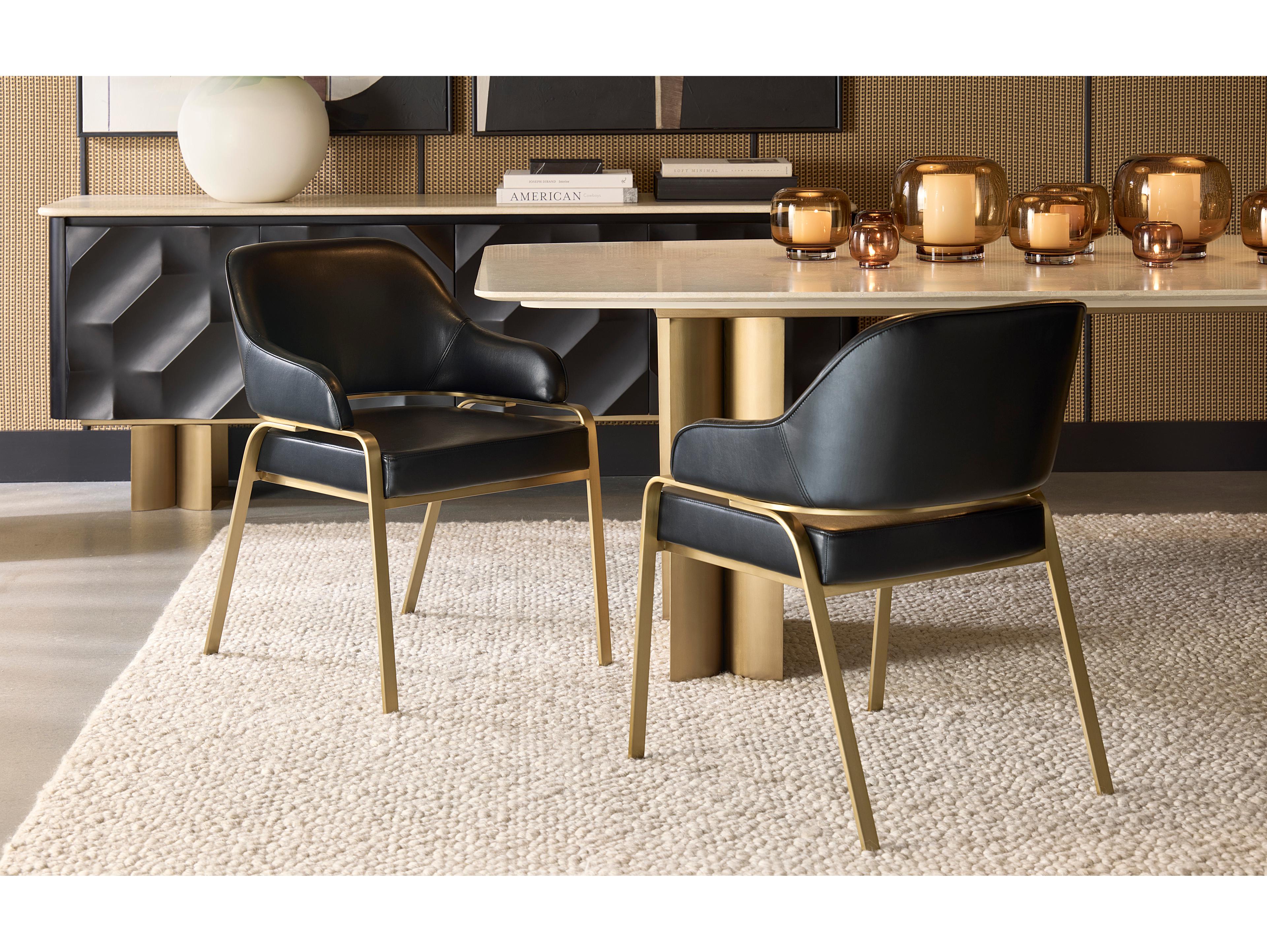 Sunpan Malachi Black Faux Leather Arm Dining Chair