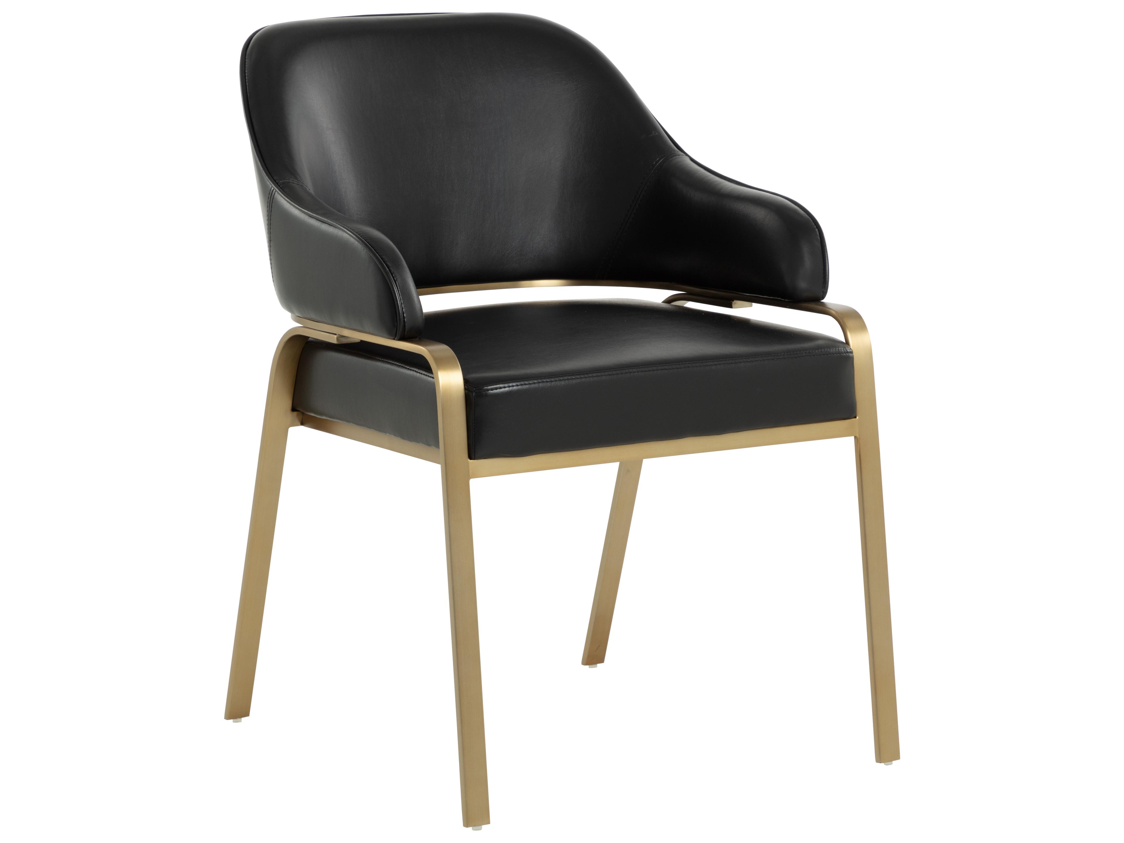 Sunpan Malachi Black Faux Leather Arm Dining Chair