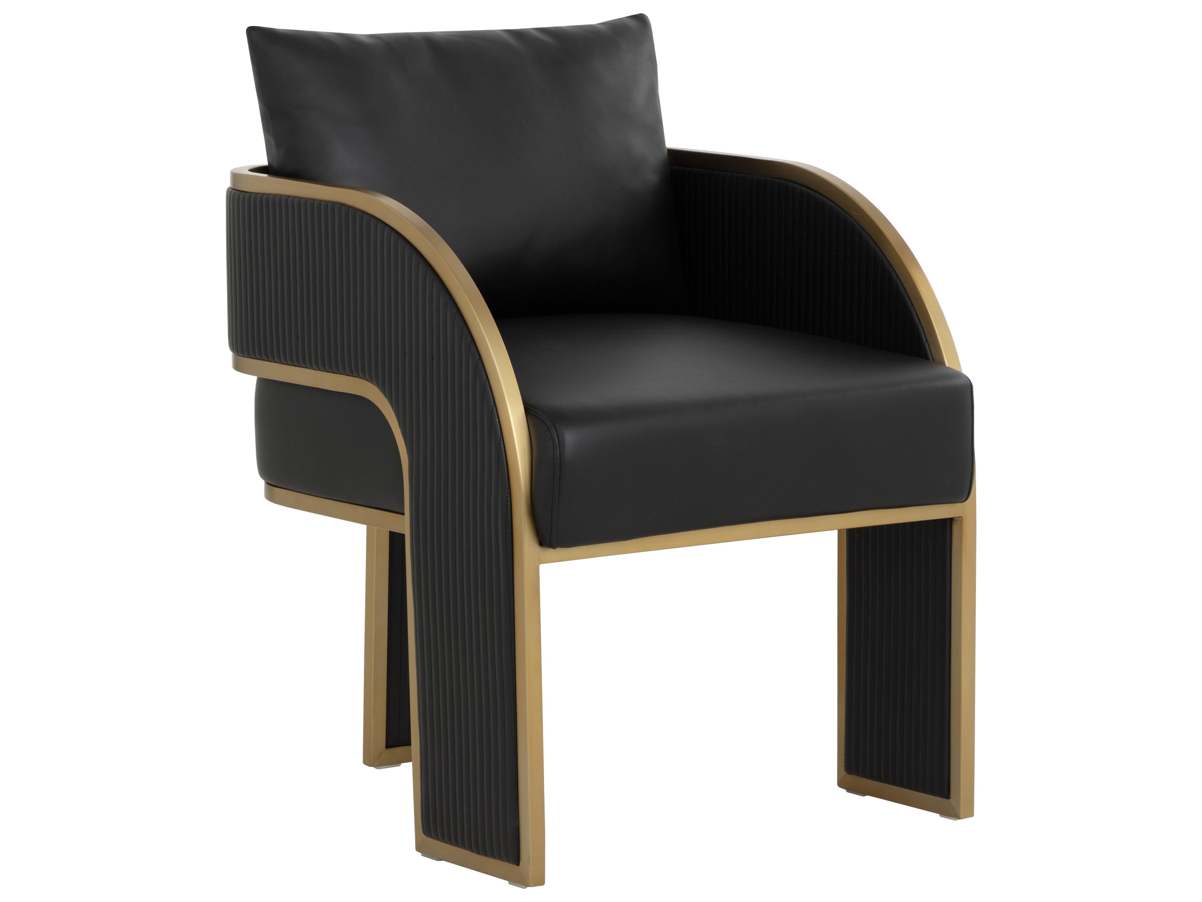 Sunpan Baz Black Faux Leather Arm Dining Chair