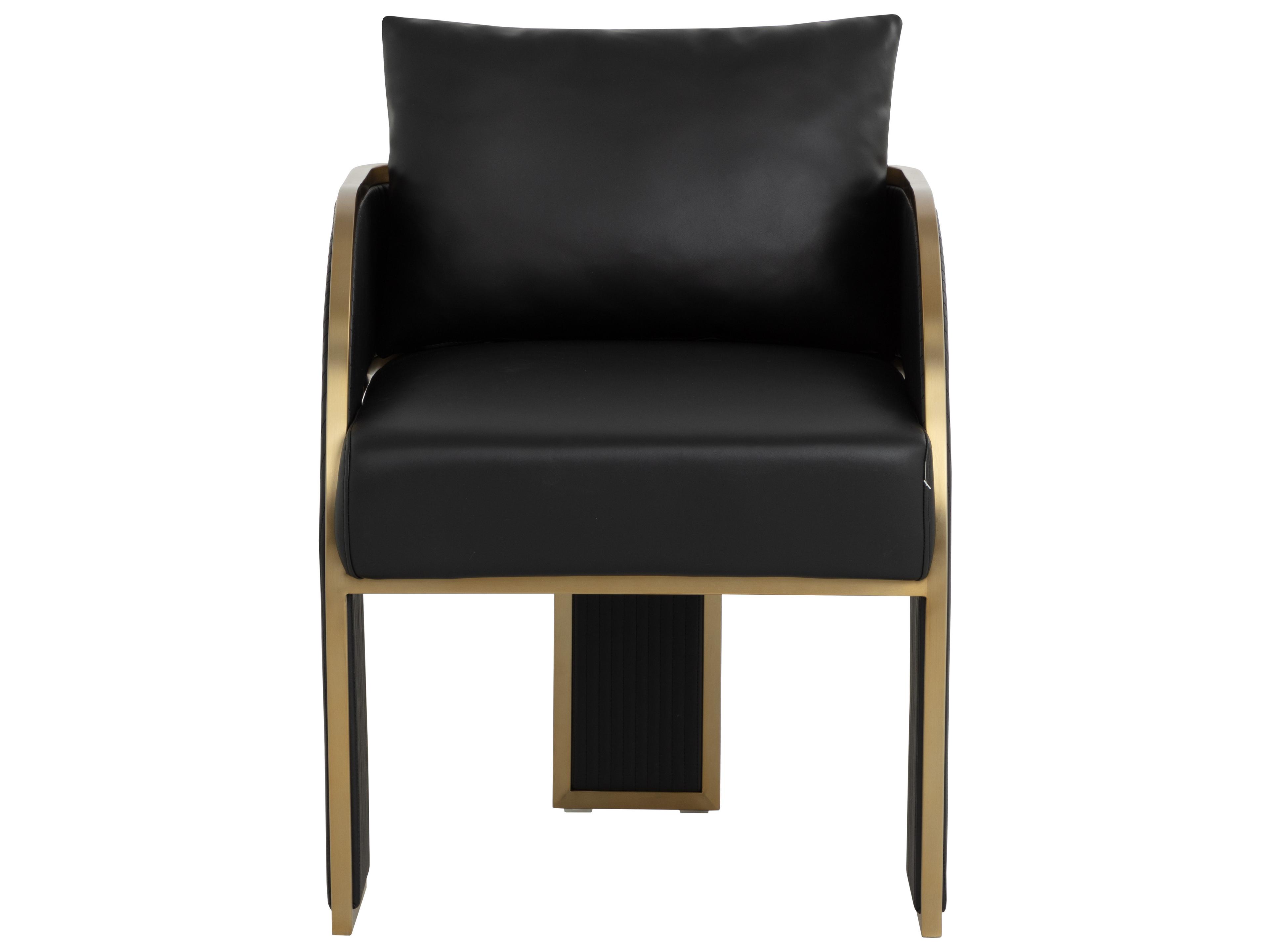 Sunpan Baz Black Faux Leather Arm Dining Chair