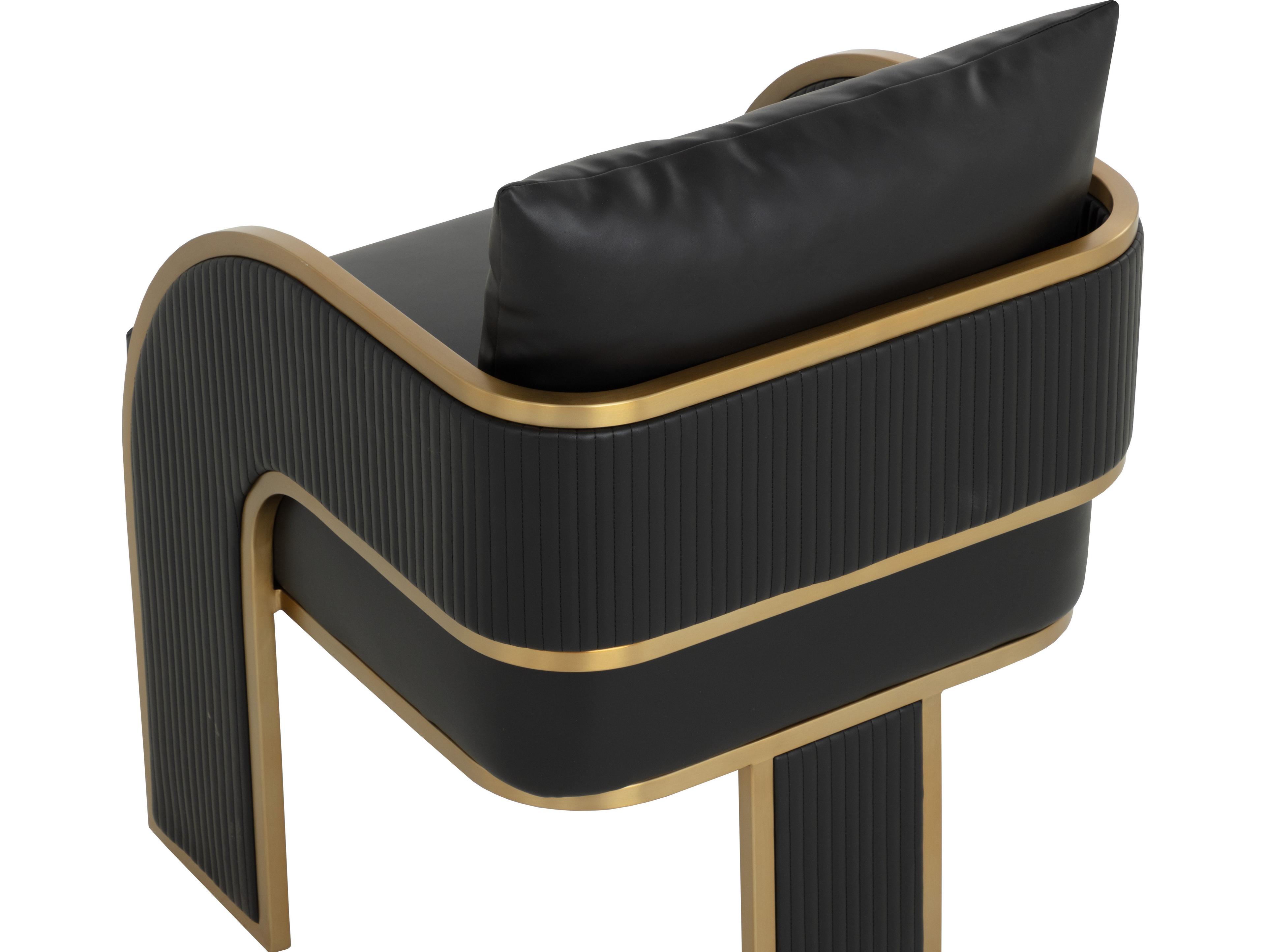 Sunpan Baz Black Faux Leather Arm Dining Chair