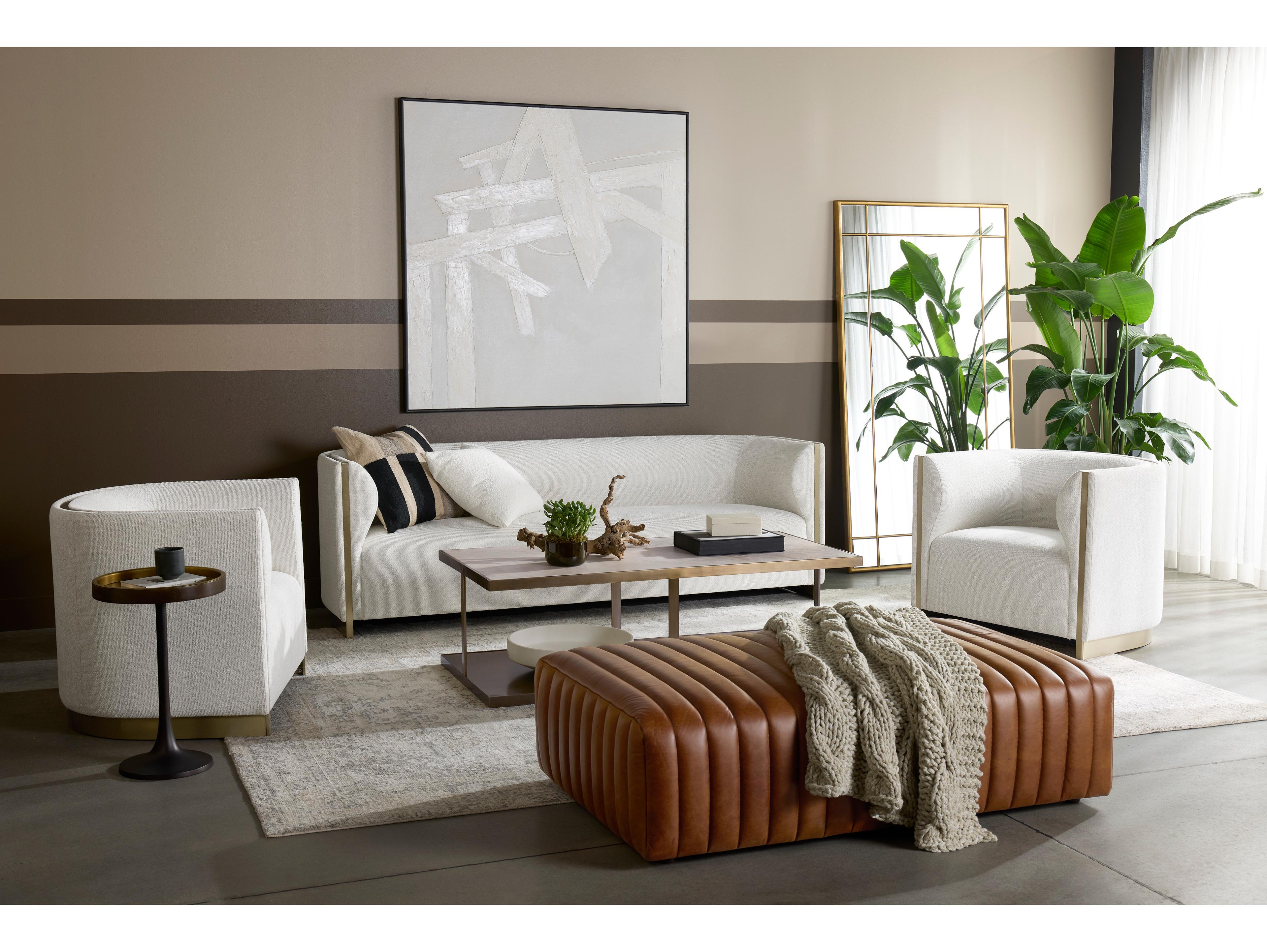 Sunpan Lewin Brown Leather Ottoman