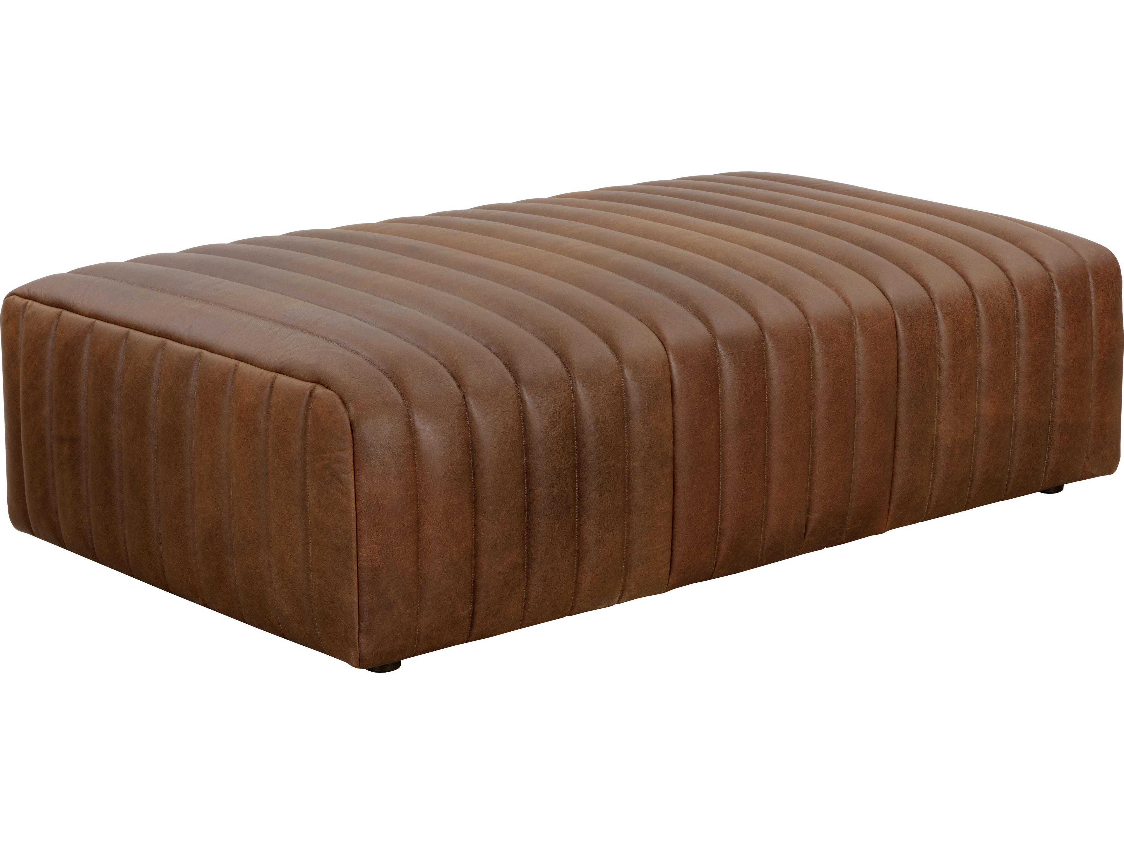 Sunpan Lewin Brown Leather Ottoman