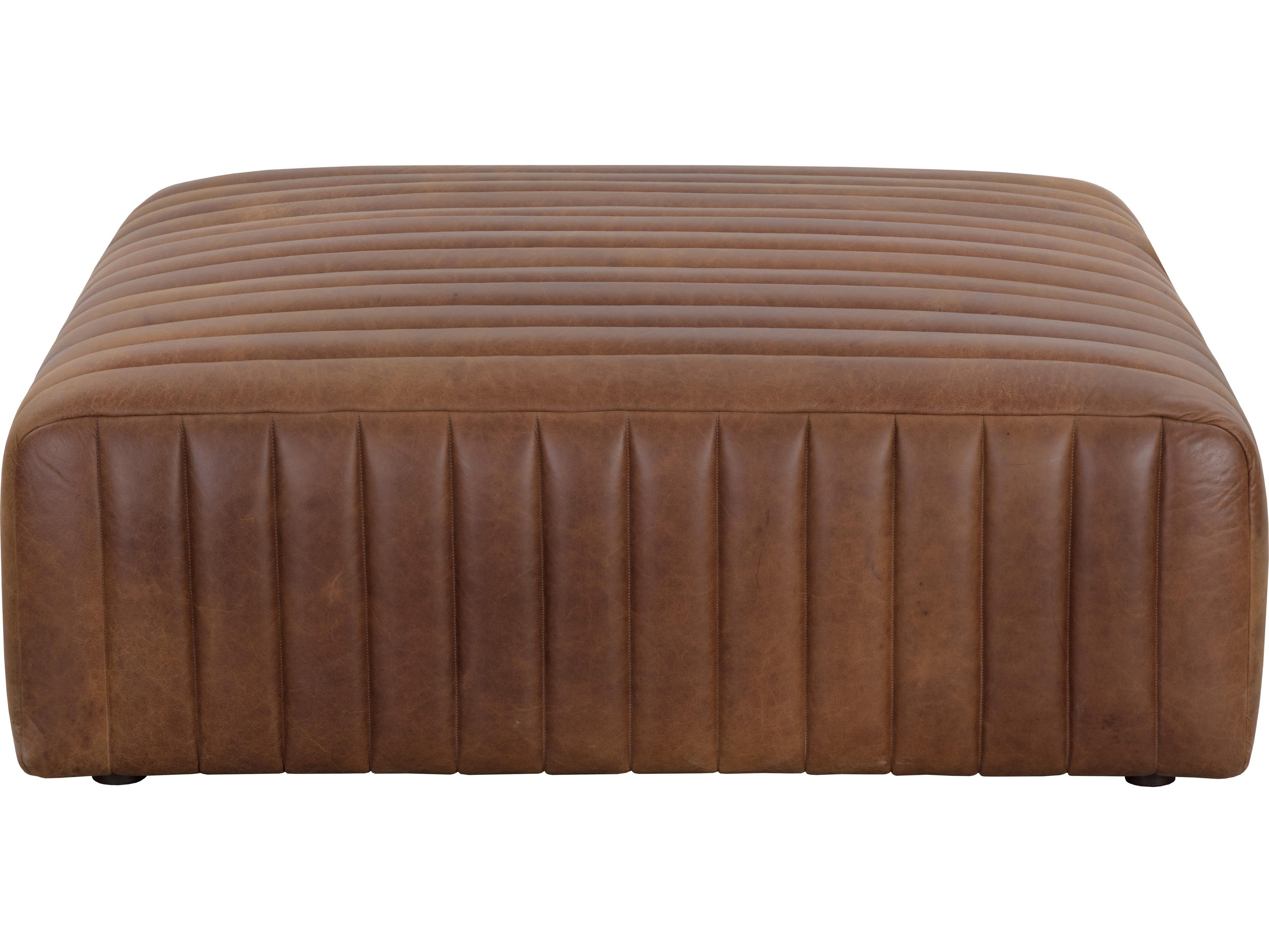 Sunpan Lewin Brown Leather Ottoman