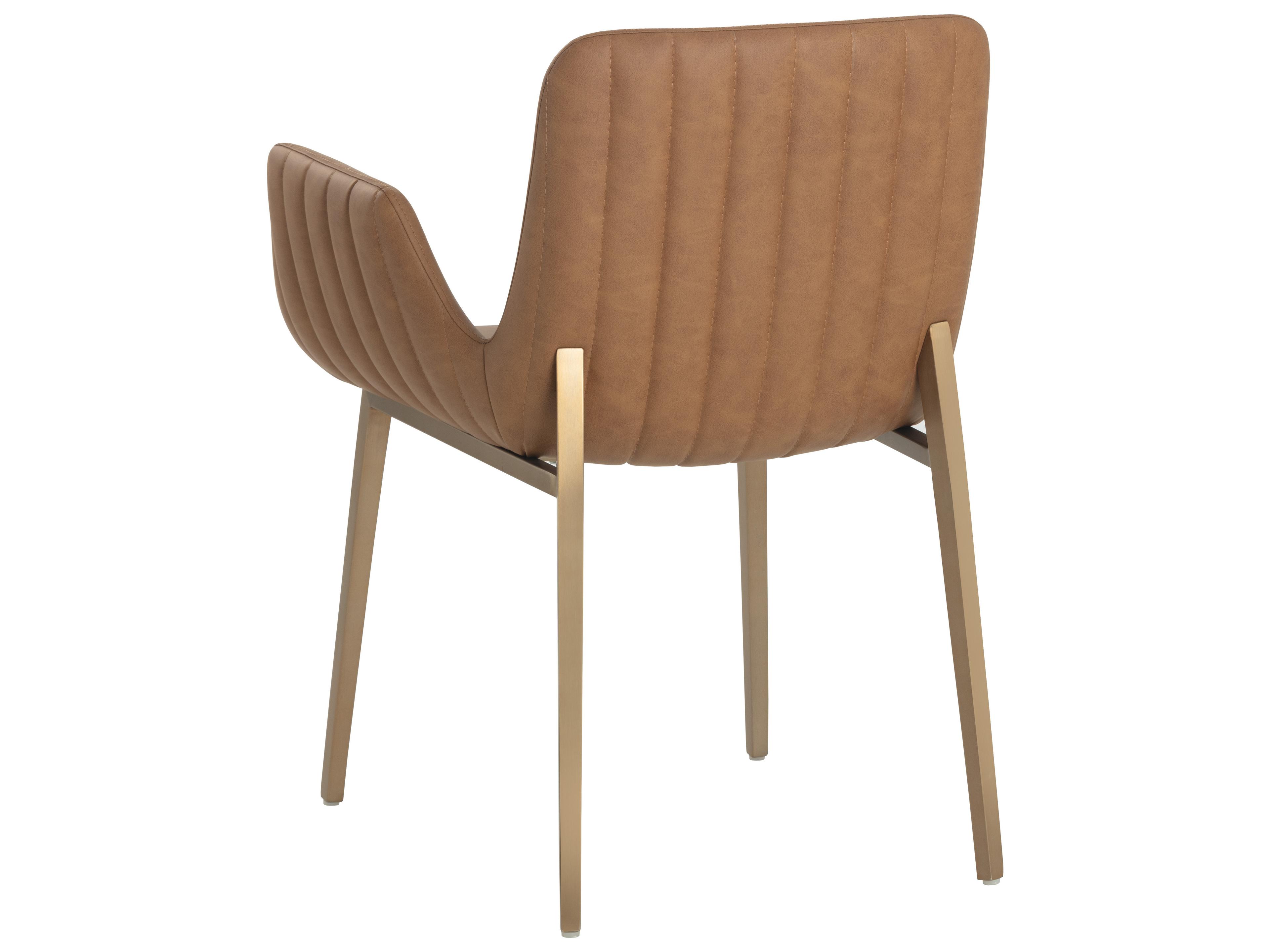 Sunpan Luca Brown Faux Leather Arm Dining Chair