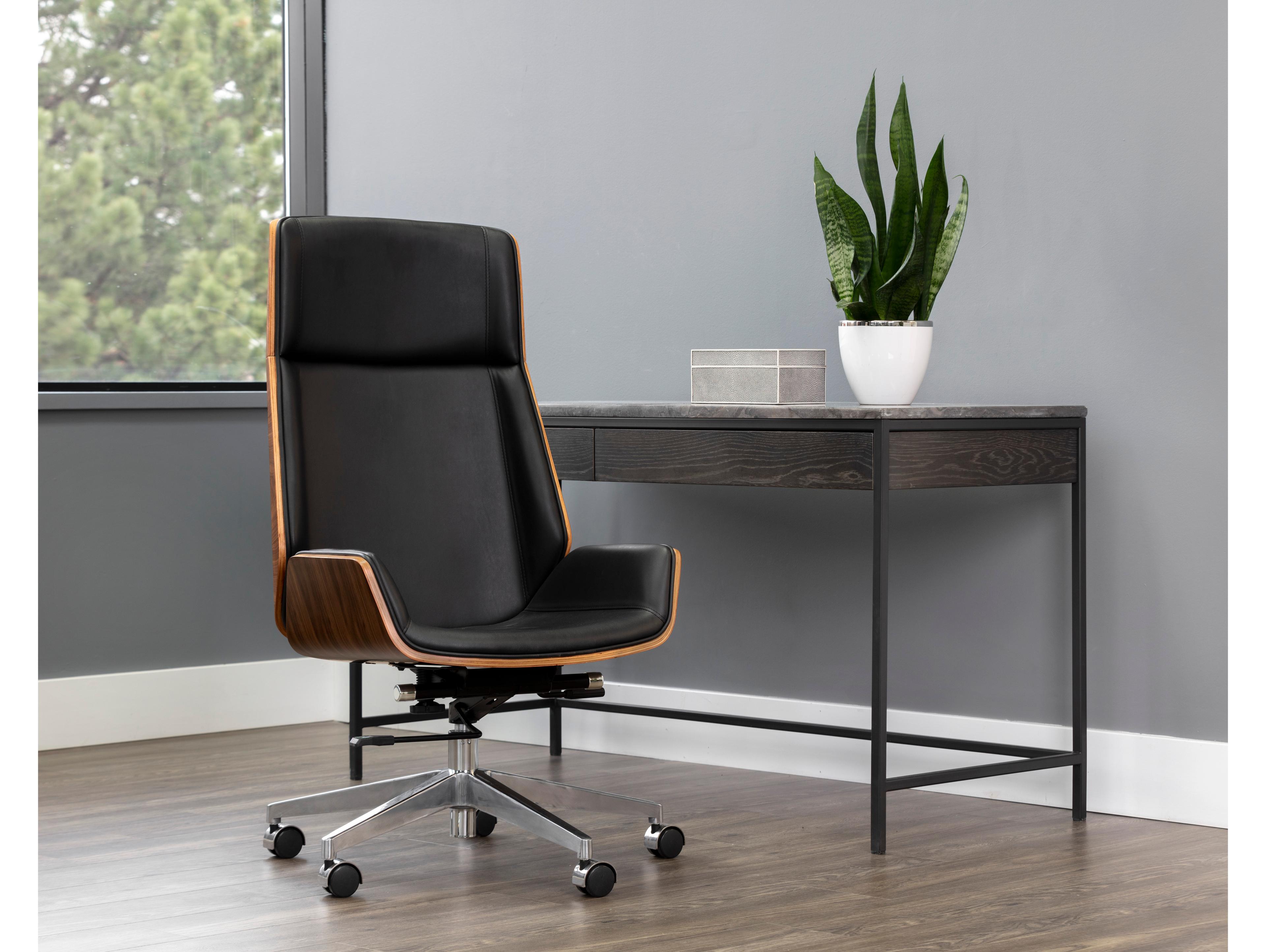 Sunpan Rhett Black Faux Leather Adjustable Executive Desk Chair