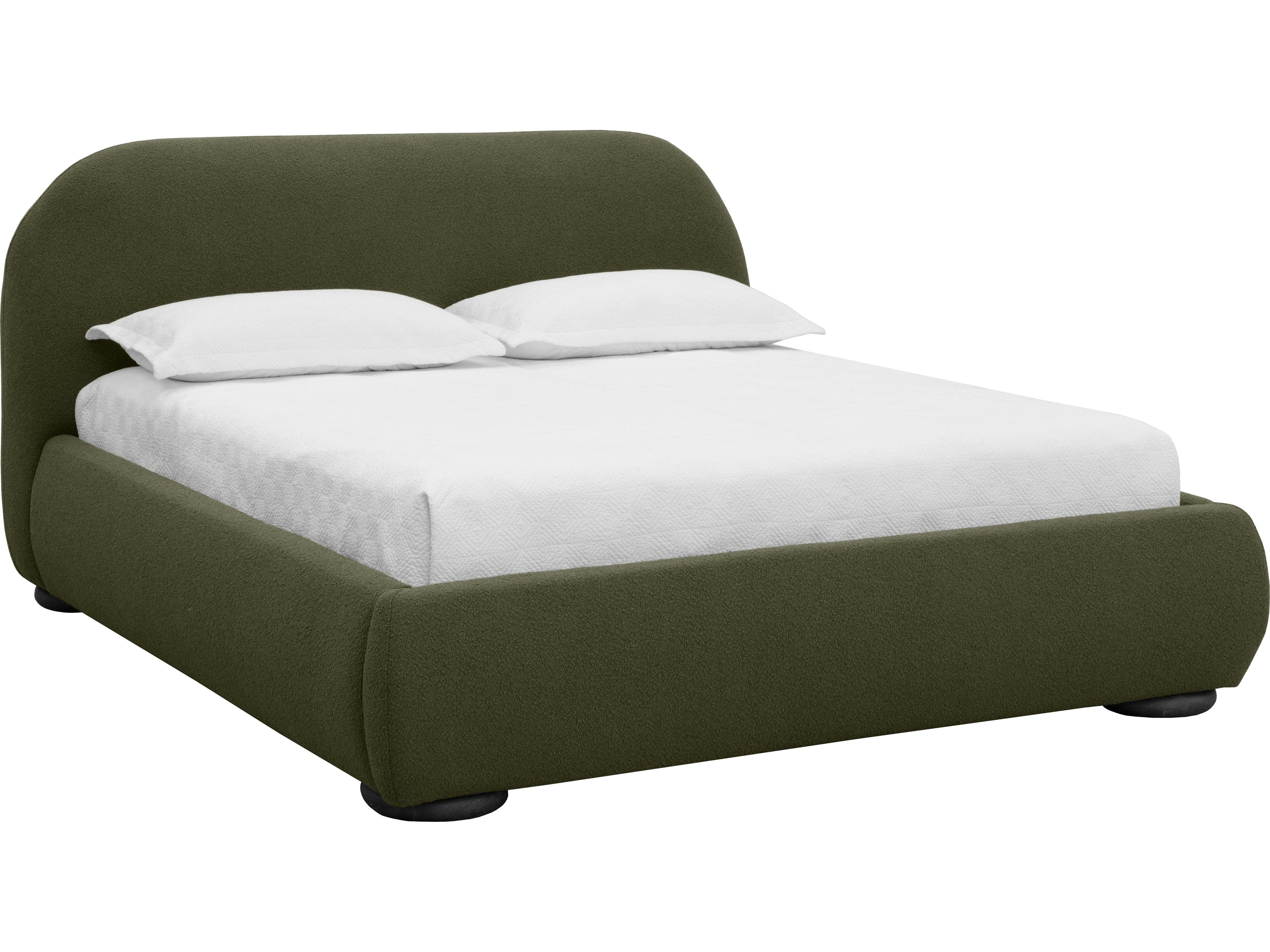 Sunpan Marin Green Oak Wood Upholstered King Platform Bed