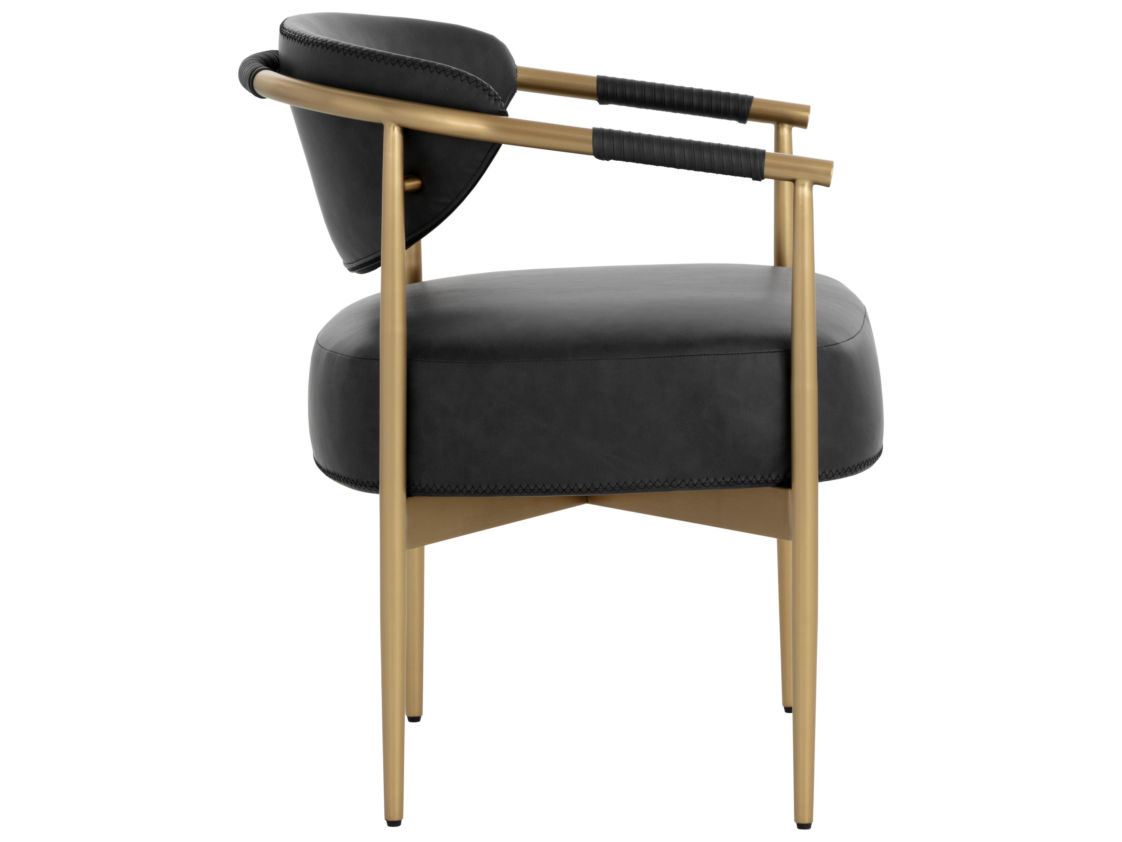 Sunpan Heloise Black Faux Leather Arm Dining Chair