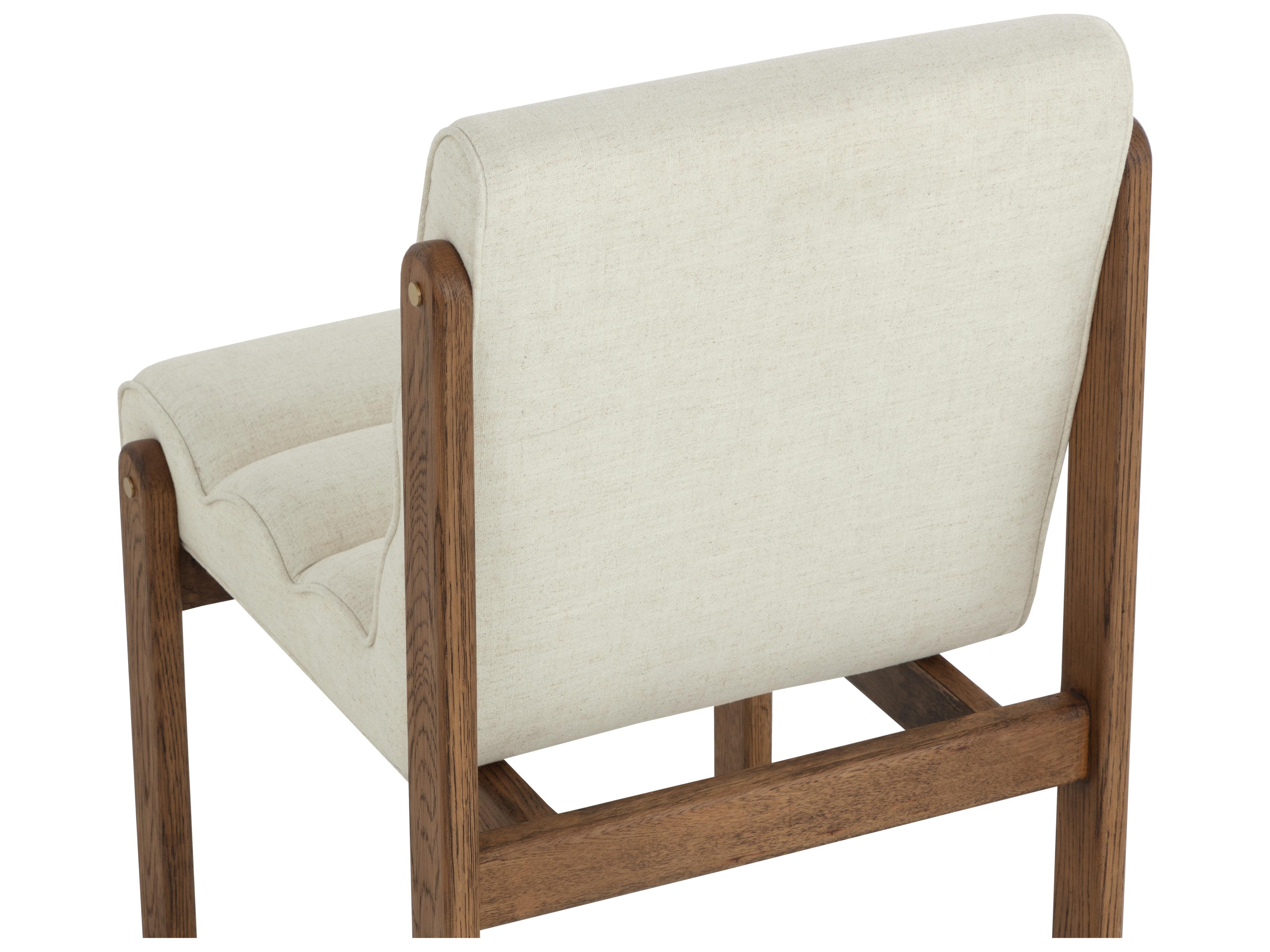 Sunpan Bertie Oak Wood Beige Upholstered Armless Dining Chair