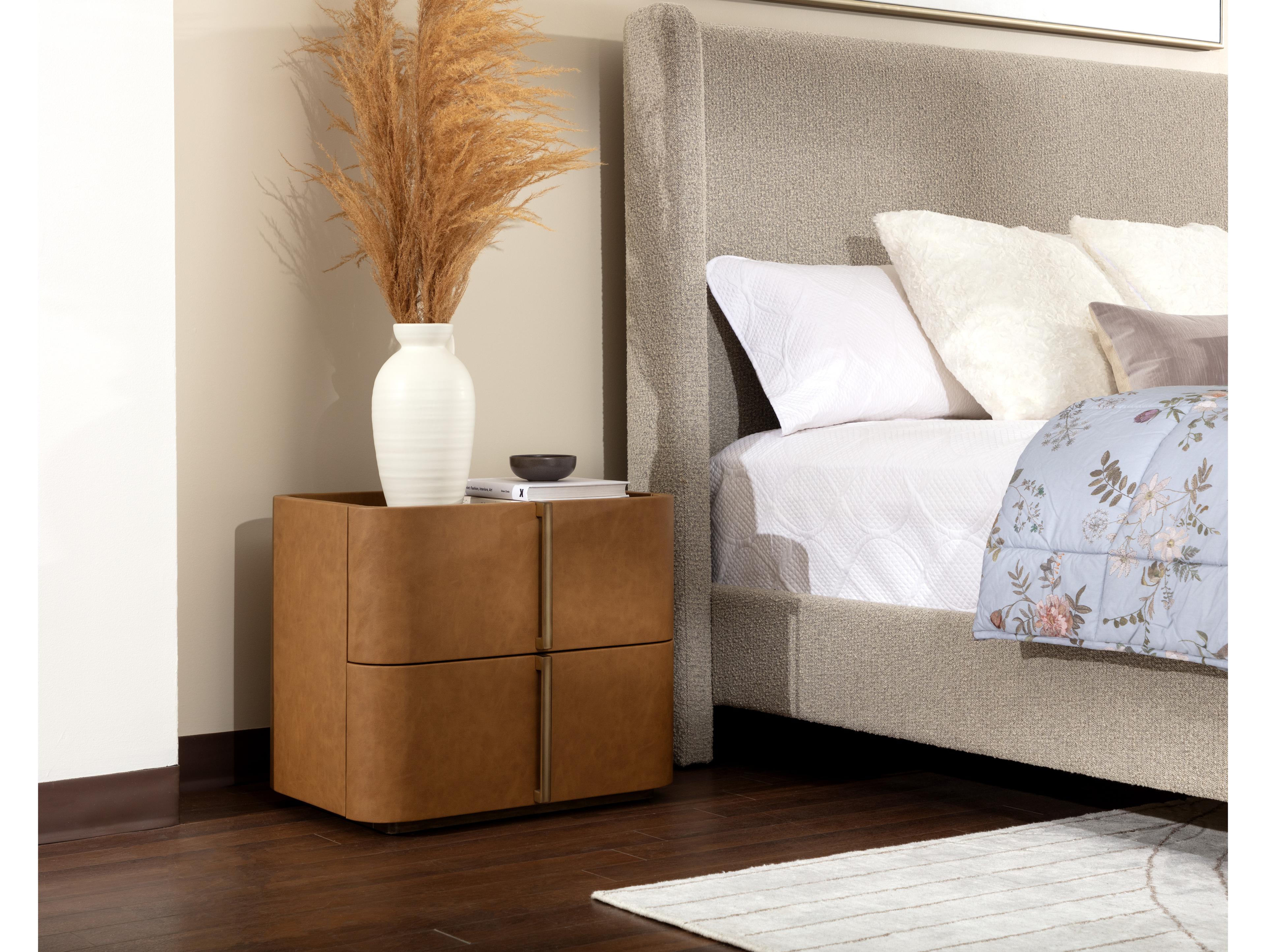 Sunpan Jamille 2-Drawers Oak Wood Nightstand