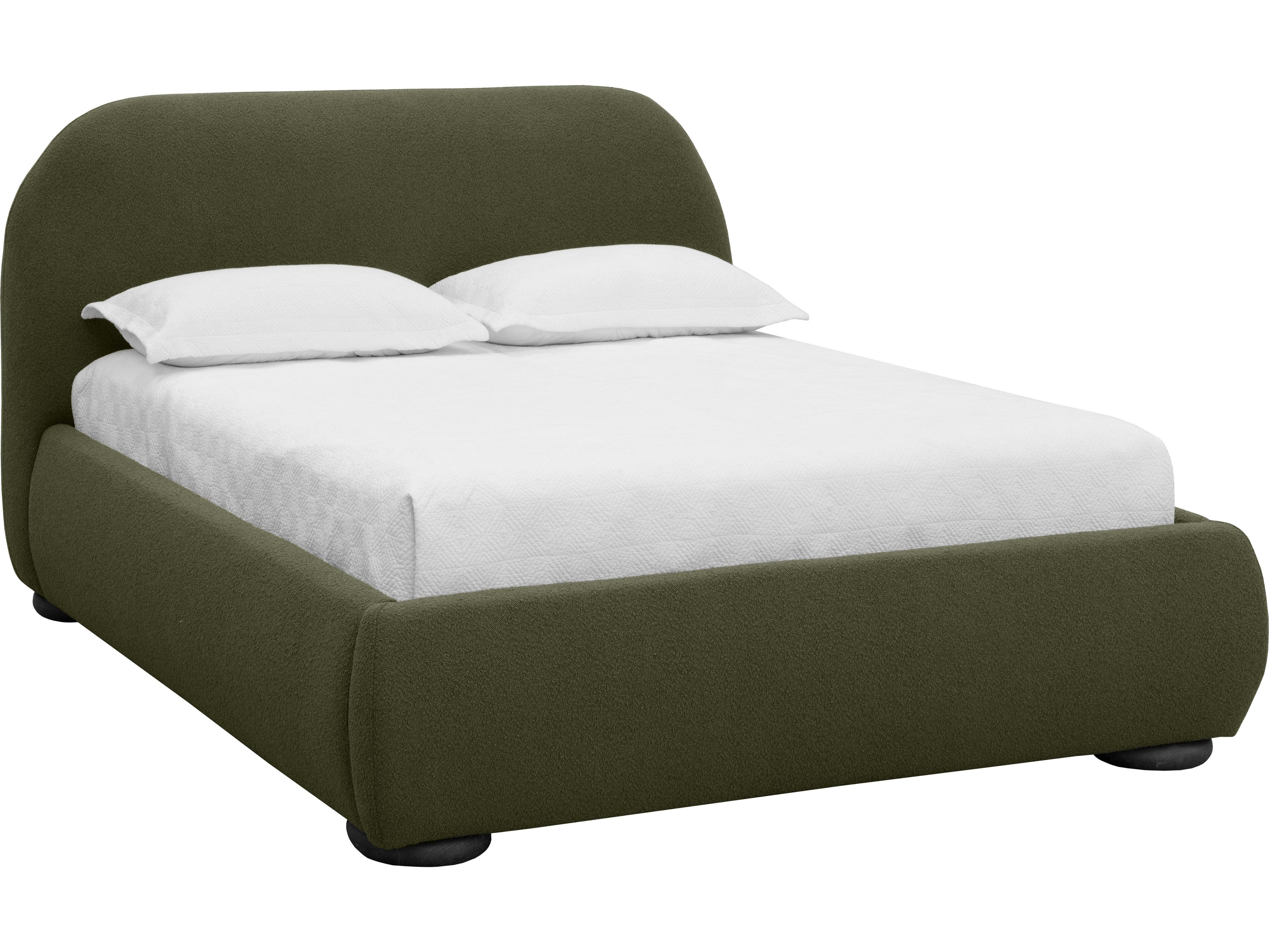 Sunpan Marin Green Oak Wood Upholstered Queen Platform Bed