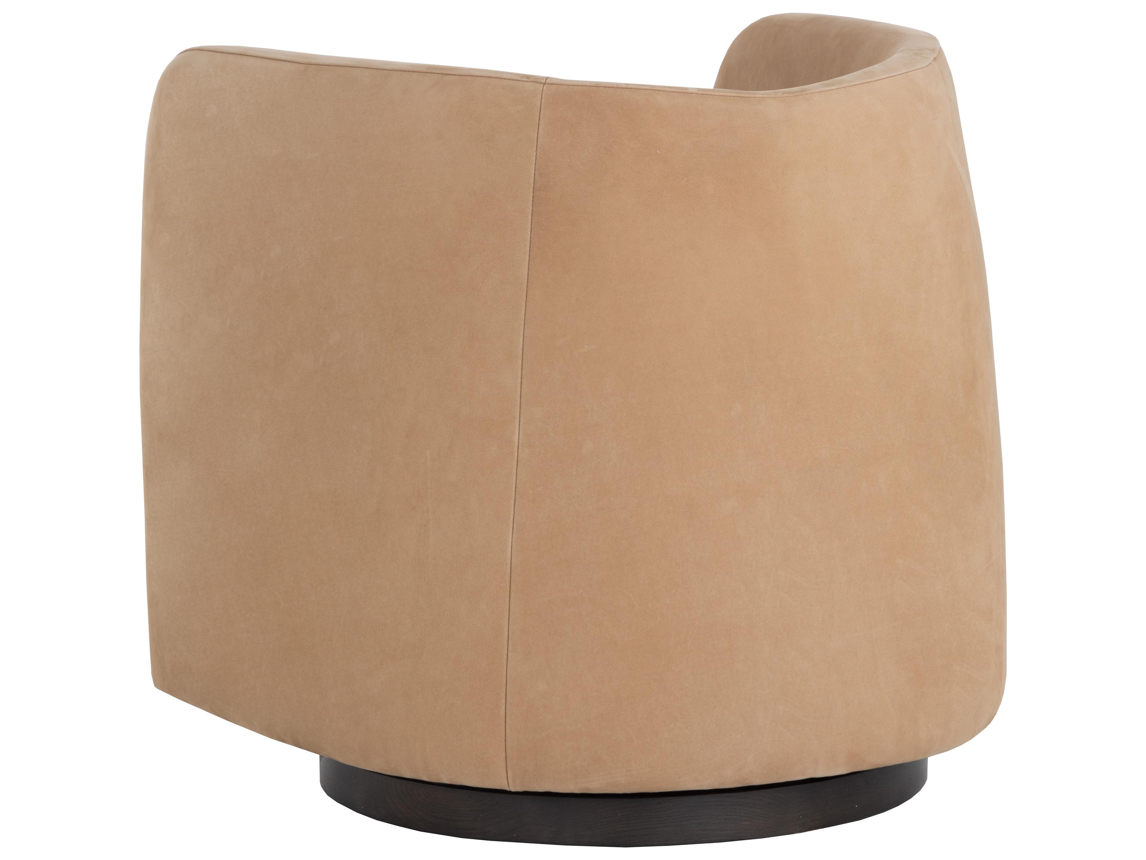 Sunpan Emilie Swivel Beige Leather Accent Chair