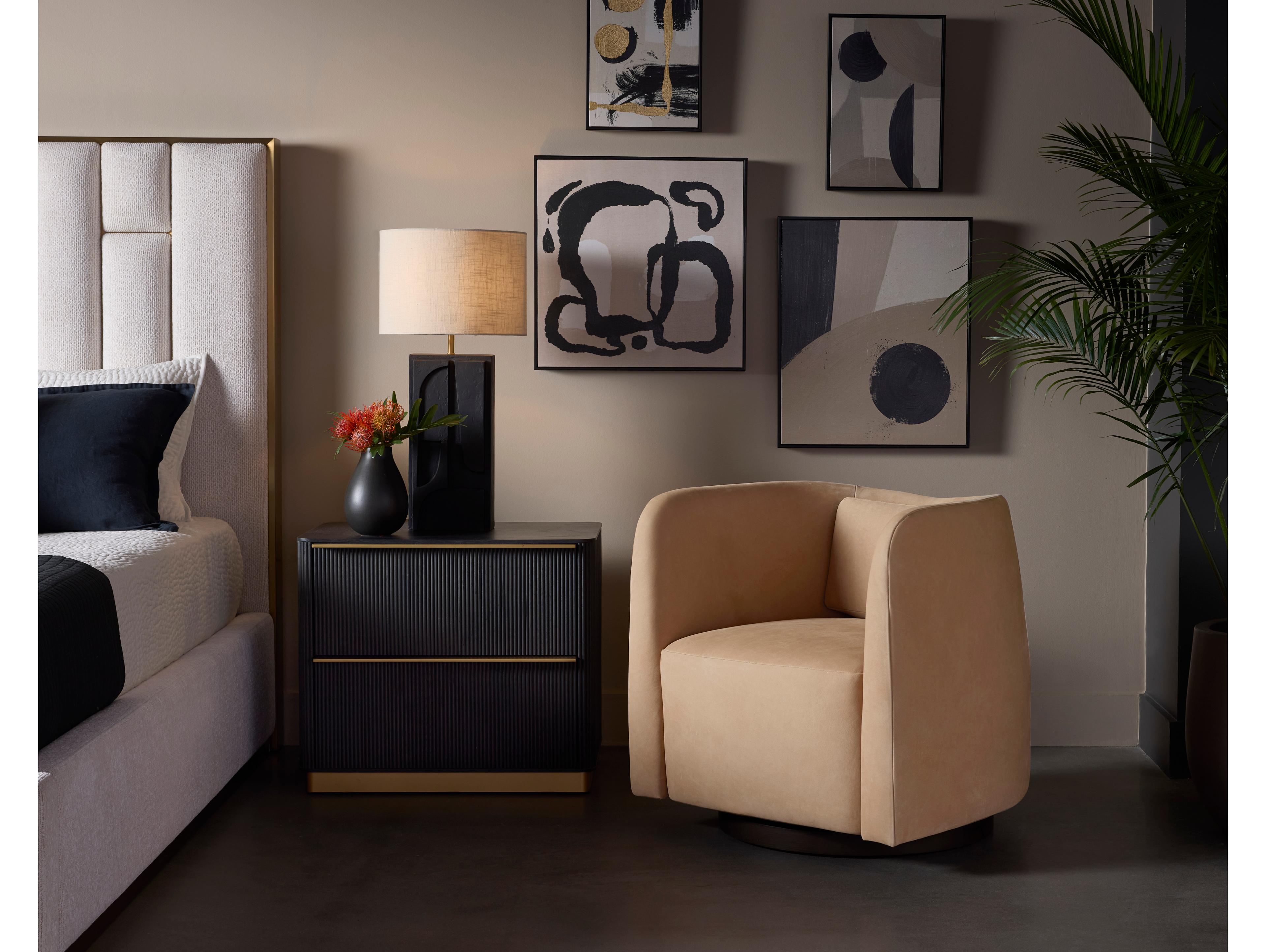 Sunpan Emilie Swivel Beige Leather Accent Chair