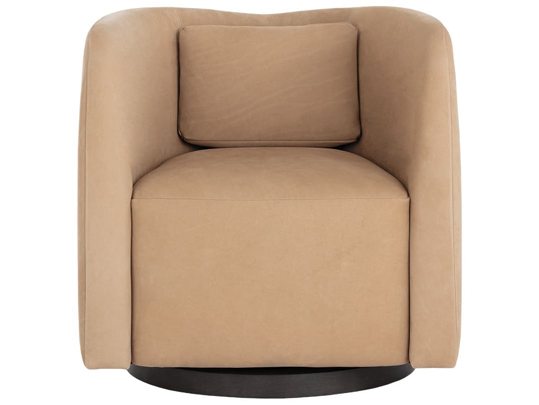 Sunpan Emilie Swivel Beige Leather Accent Chair