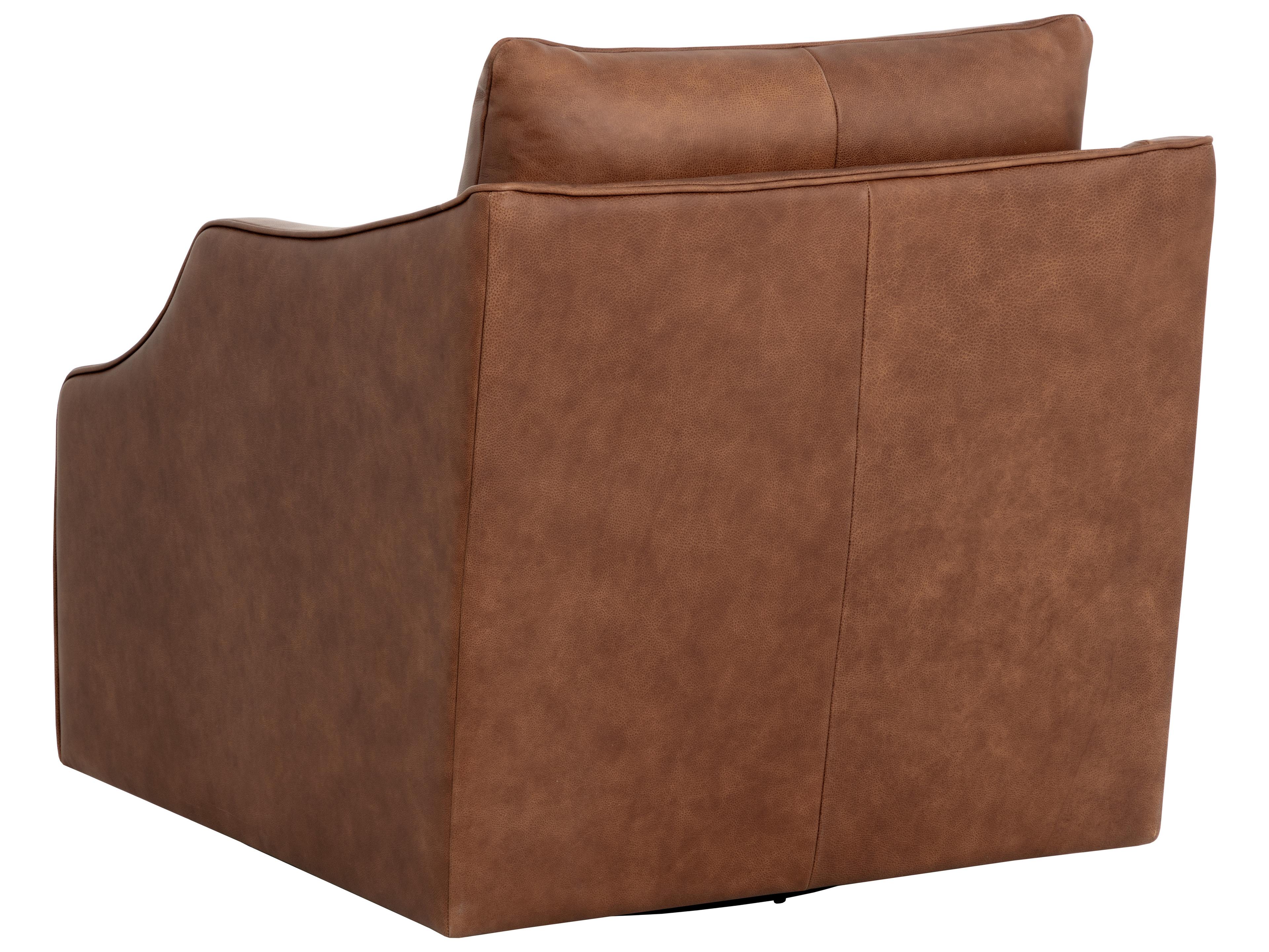 Sunpan Orwell Swivel Brown Leather Accent Chair