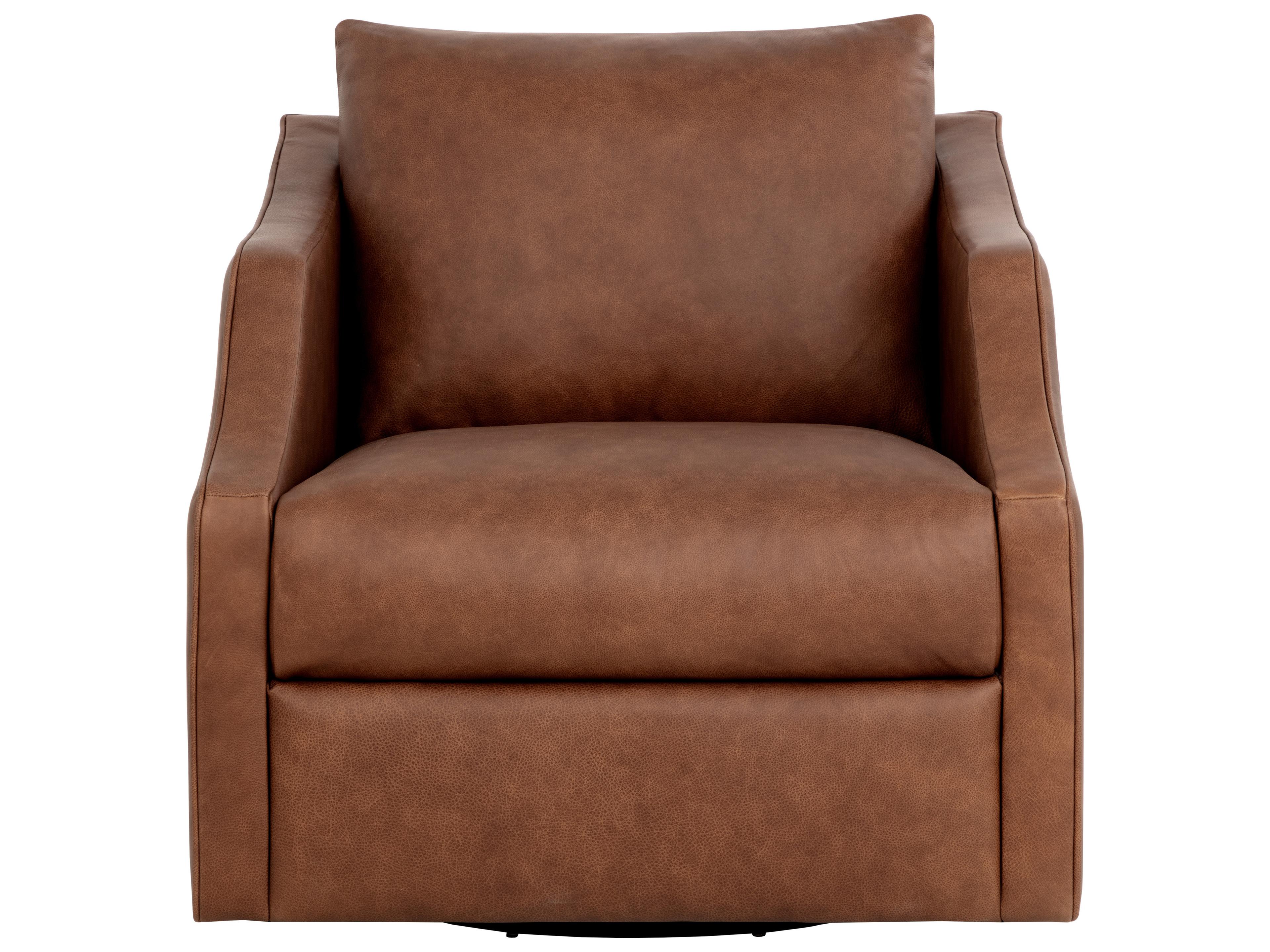 Sunpan Orwell Swivel Brown Leather Accent Chair