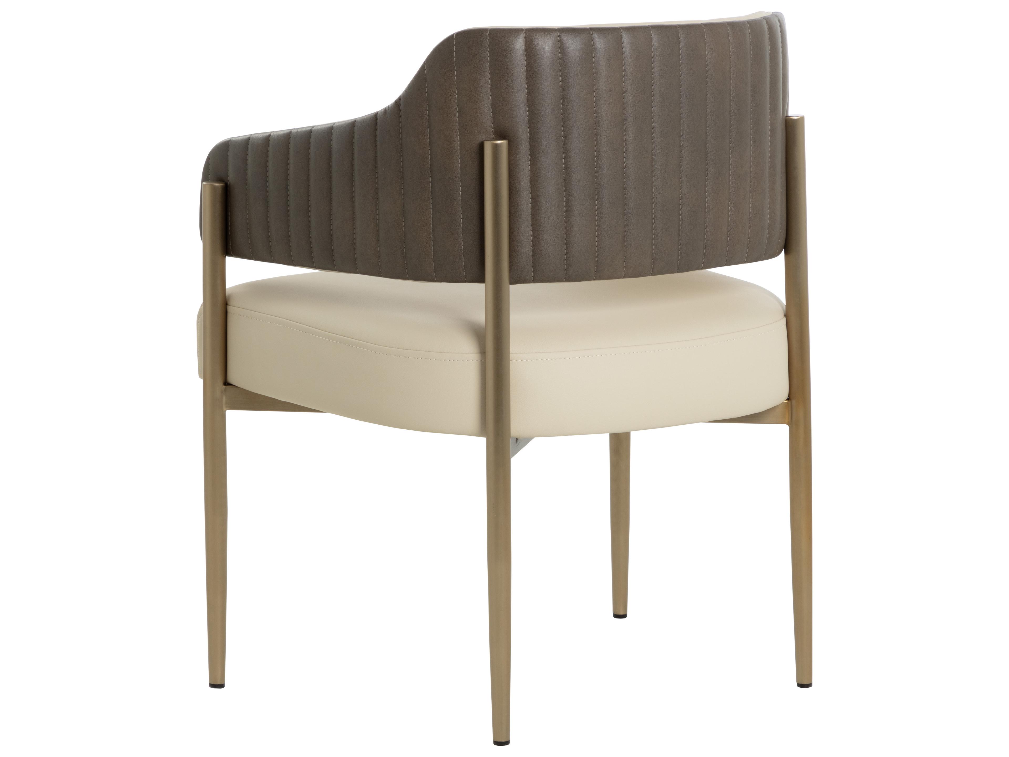 Sunpan Tova Beige Faux Leather Arm Dining Chair
