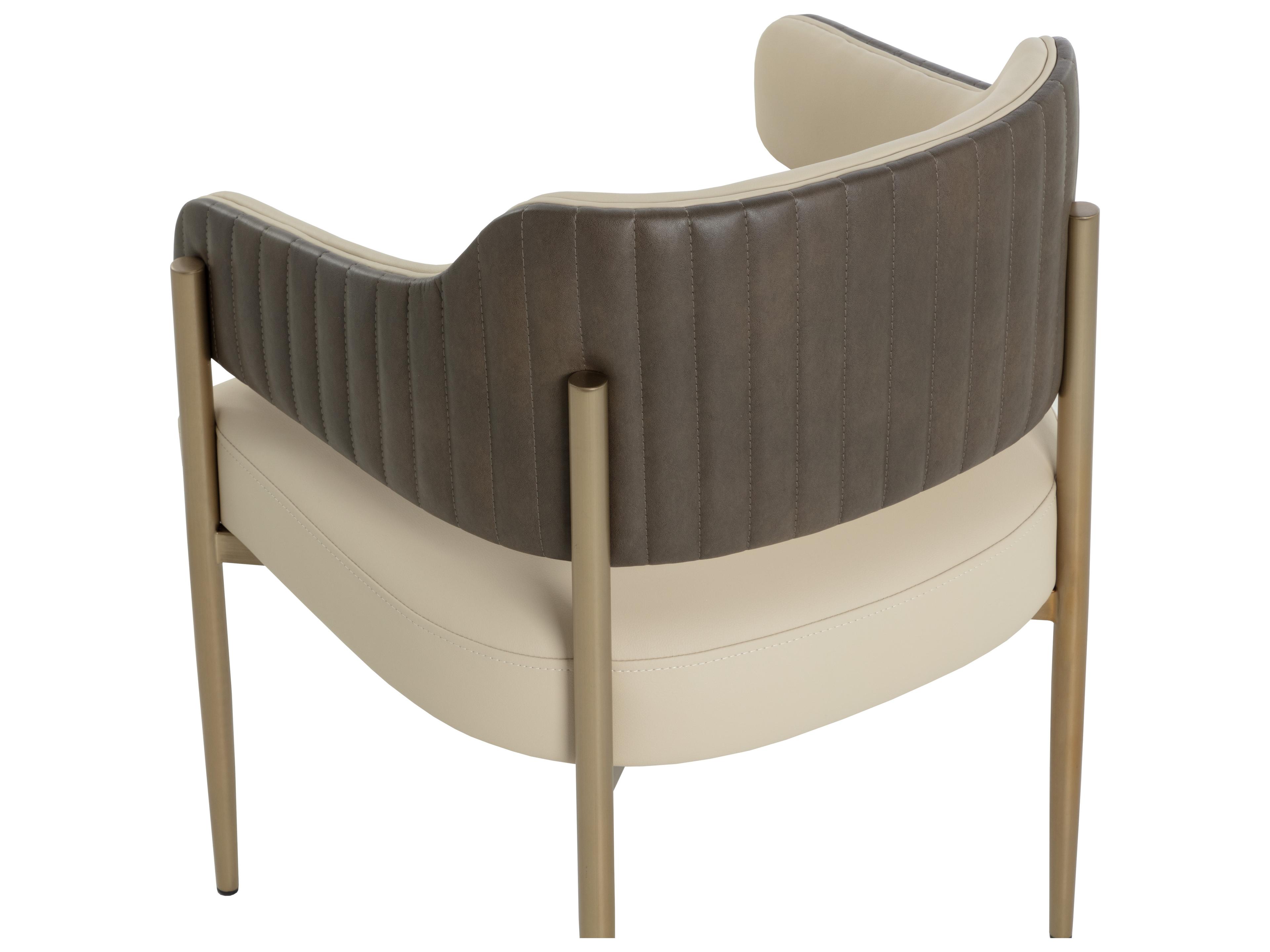 Sunpan Tova Beige Faux Leather Arm Dining Chair