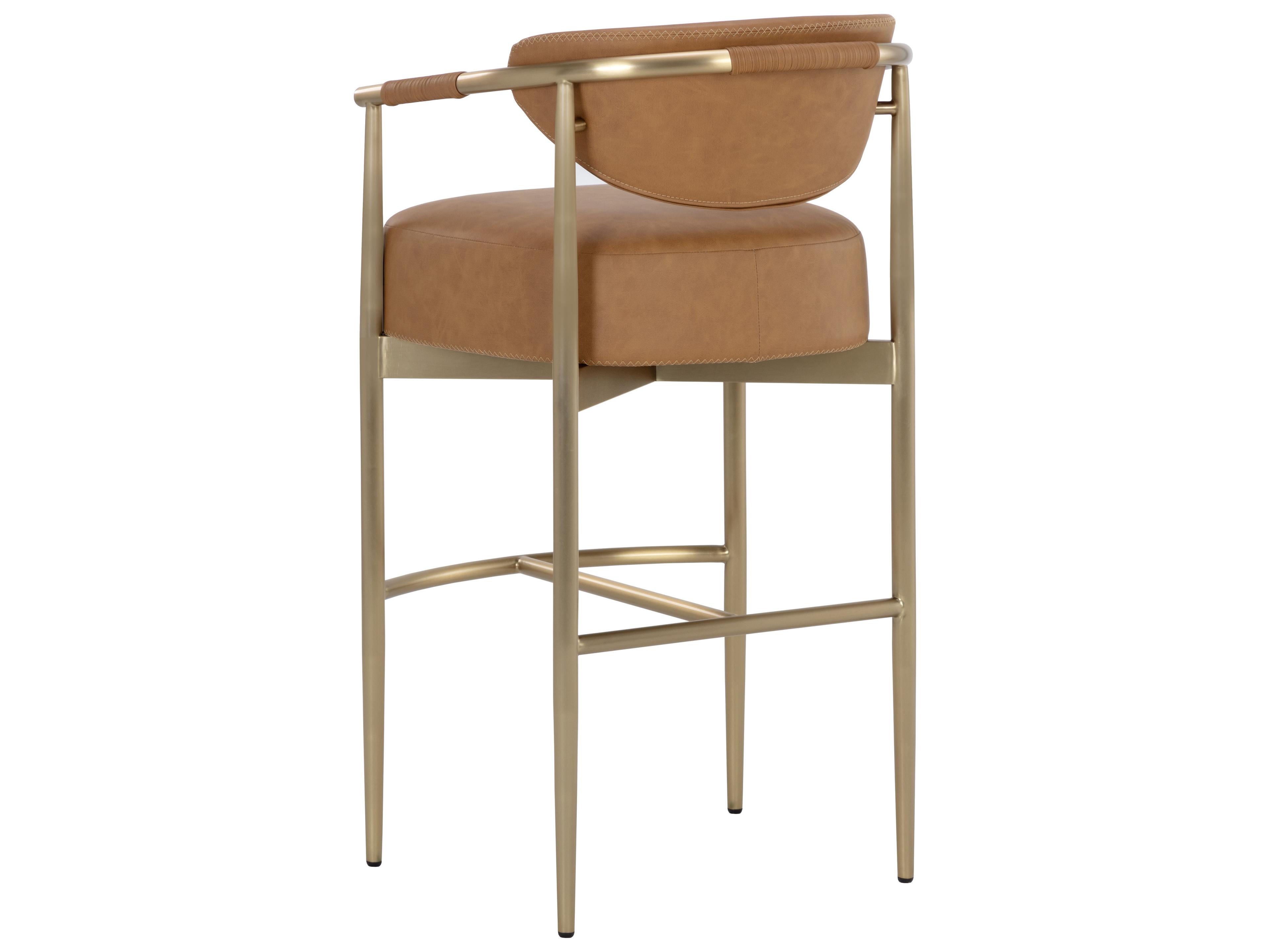 Sunpan Heloise Brown Faux Leather Solid Wood Bar Stool
