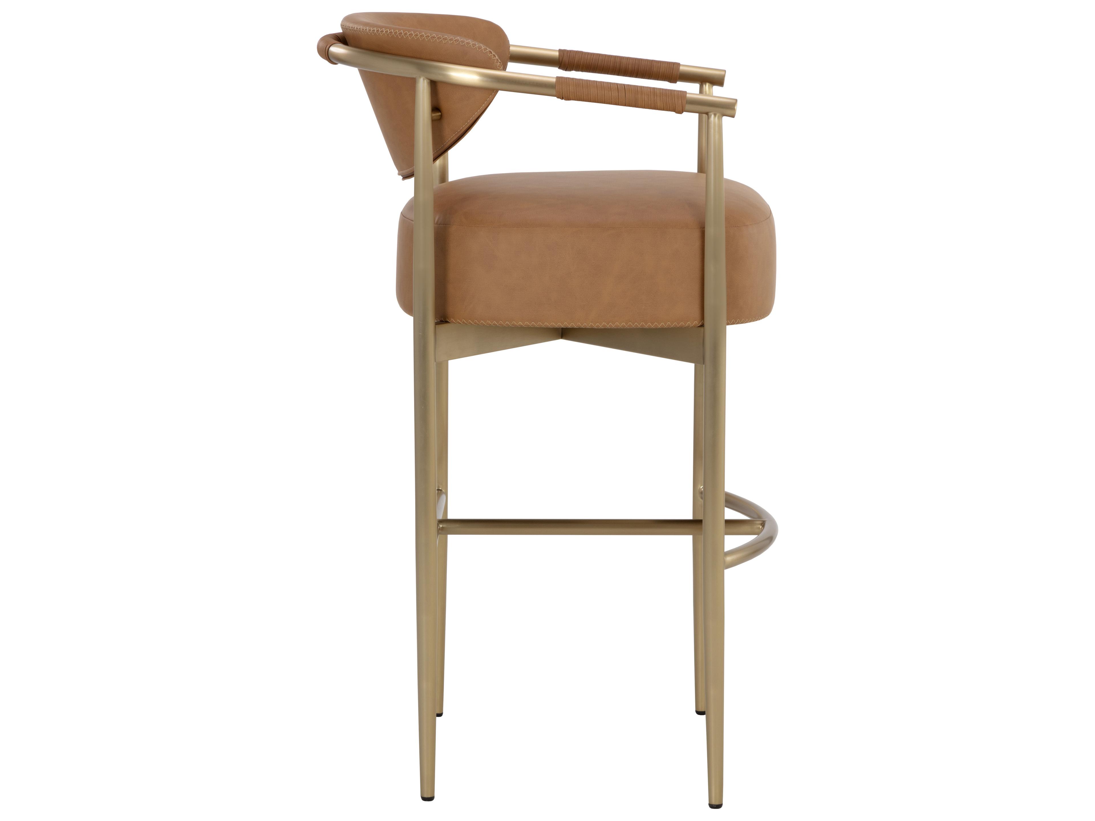 Sunpan Heloise Brown Faux Leather Solid Wood Bar Stool