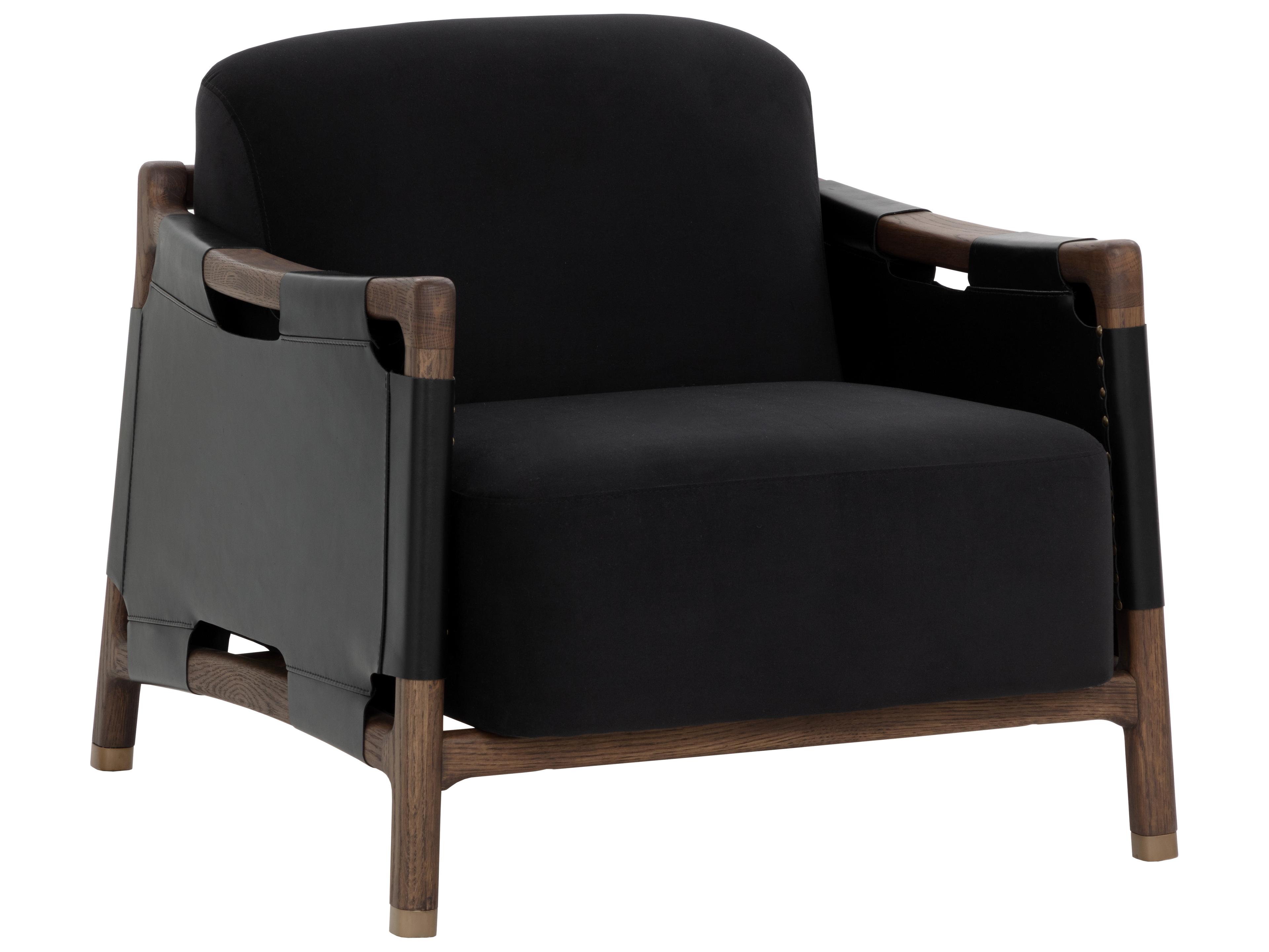 Sunpan Calloway Lounge Chair in Antique Brown in Abbington Black / Onyx Leather