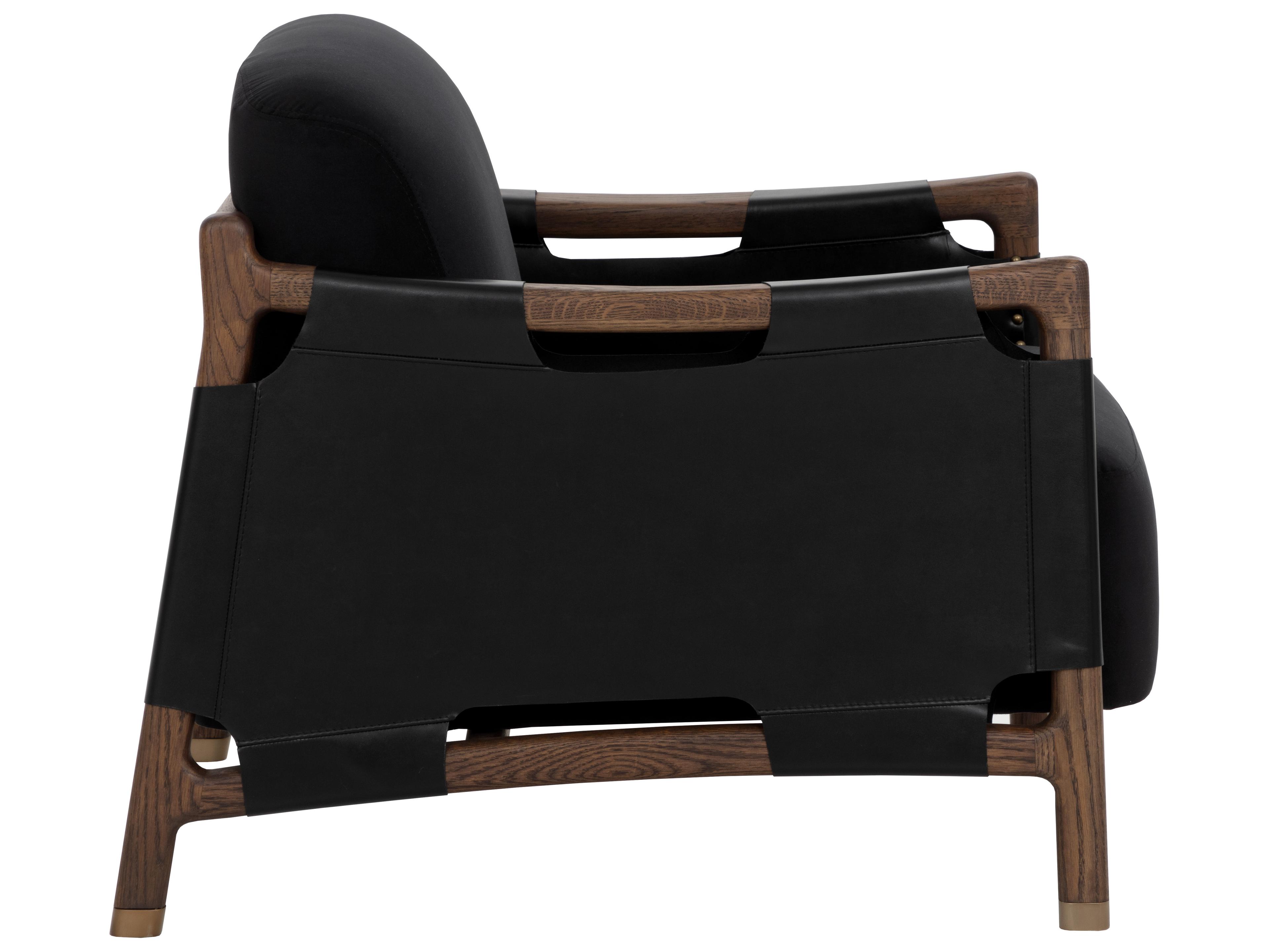 Sunpan Calloway Lounge Chair in Antique Brown in Abbington Black / Onyx Leather