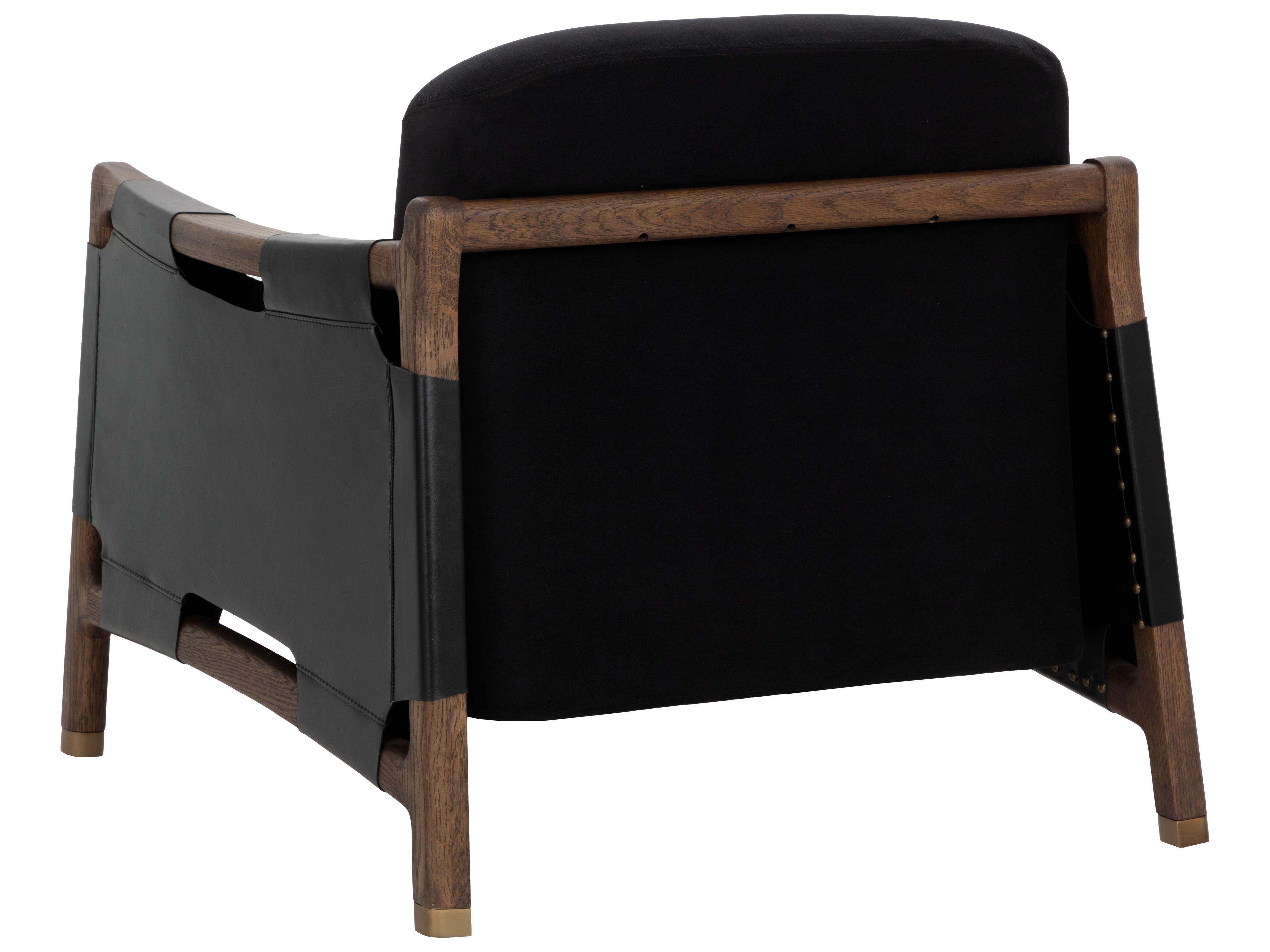 Sunpan Calloway Lounge Chair in Antique Brown in Abbington Black / Onyx Leather