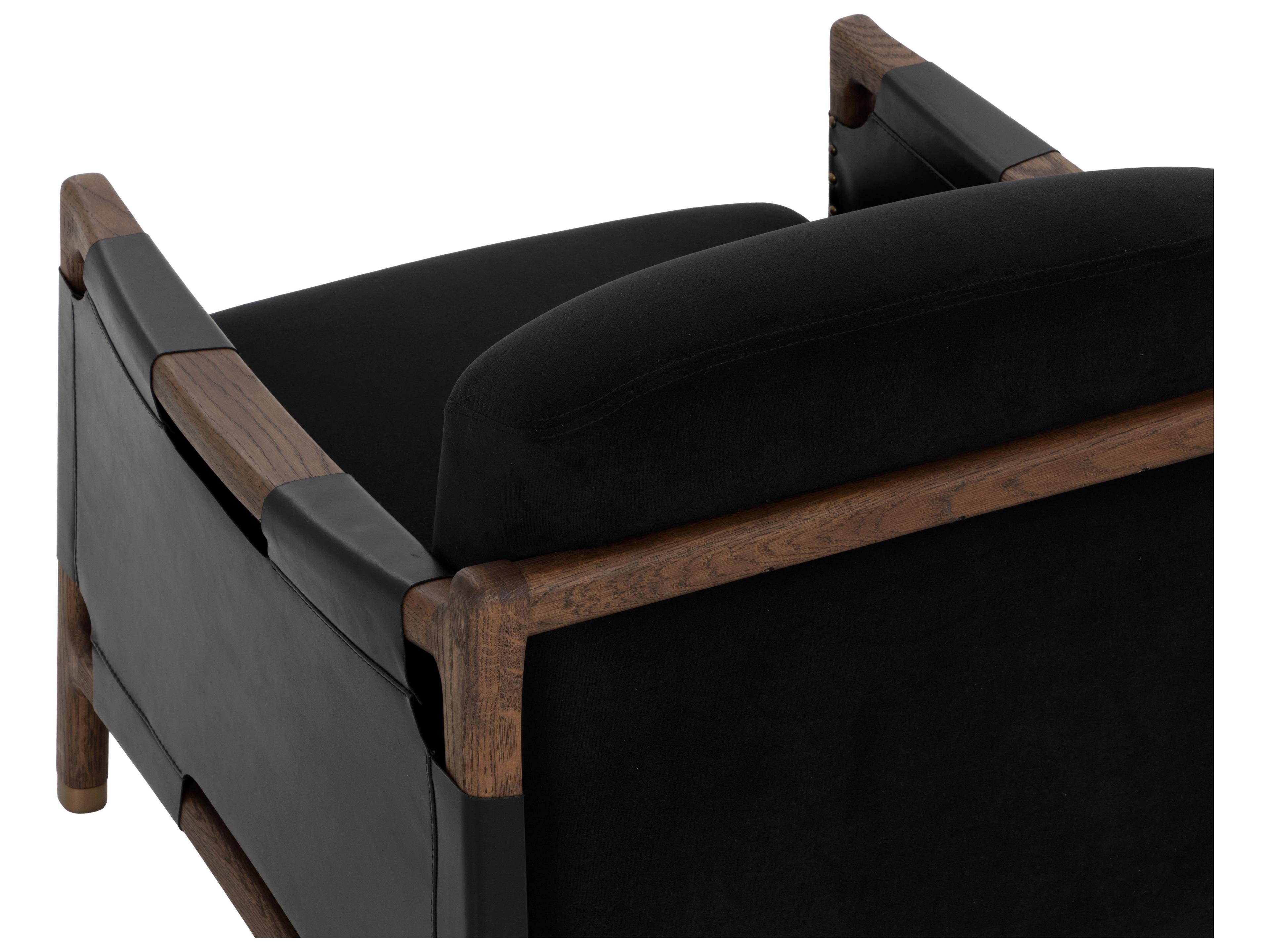 Sunpan Calloway Lounge Chair in Antique Brown in Abbington Black / Onyx Leather