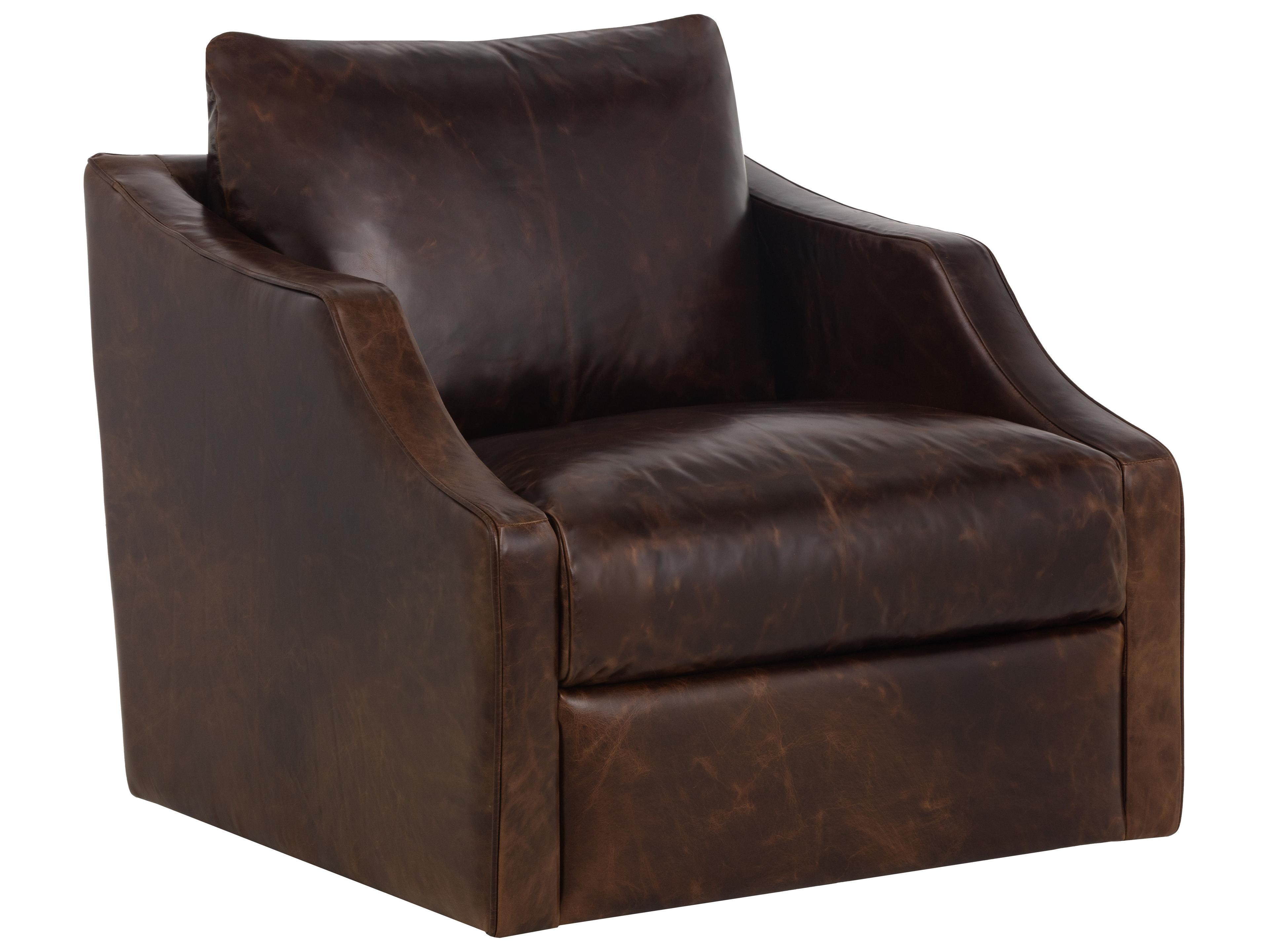 Sunpan Orwell Swivel Brown Leather Accent Chair