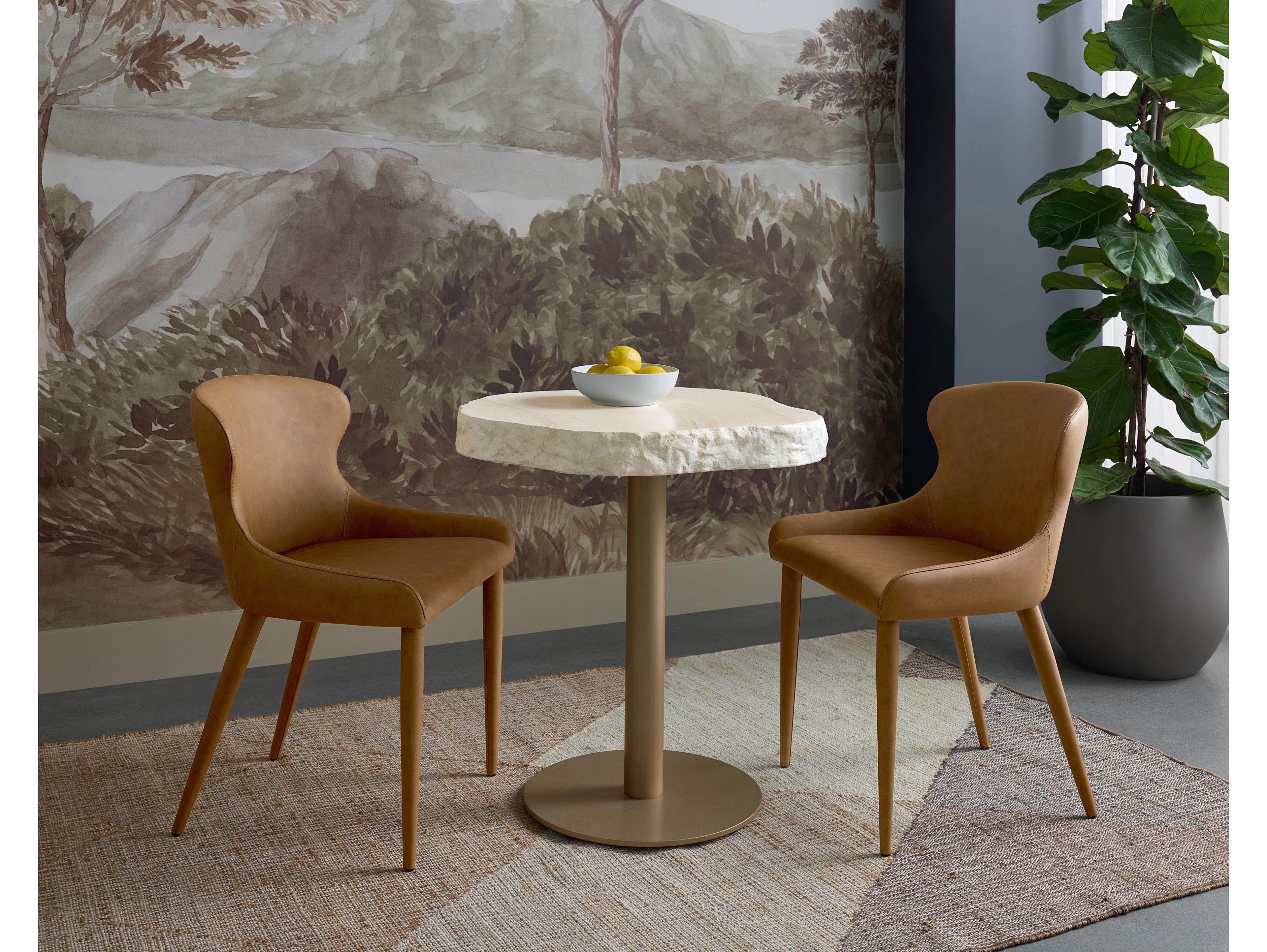 Sunpan Evora Brown Faux Leather Armless Dining Chair