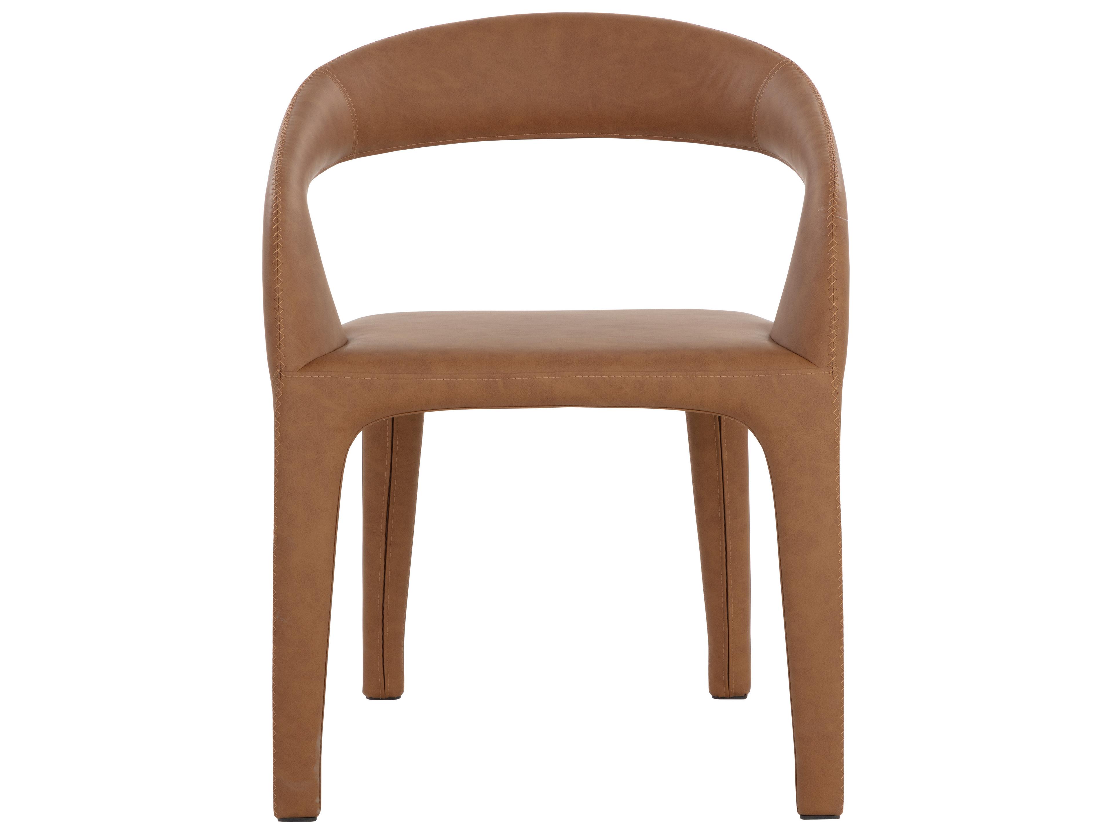 Sunpan Atika Brown Faux Leather Arm Dining Chair