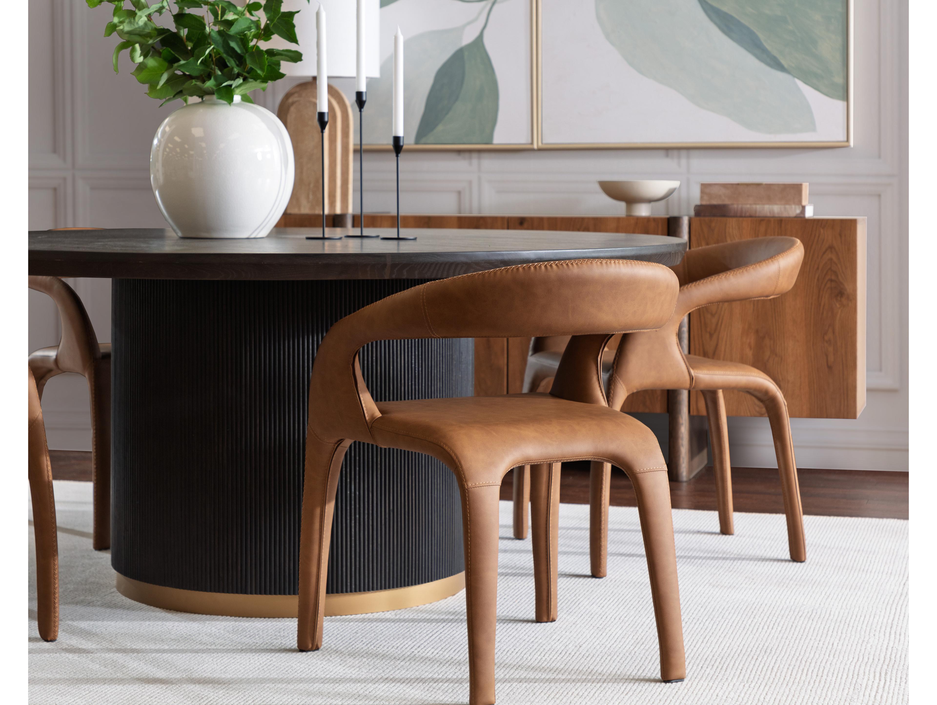 Sunpan Atika Brown Faux Leather Arm Dining Chair