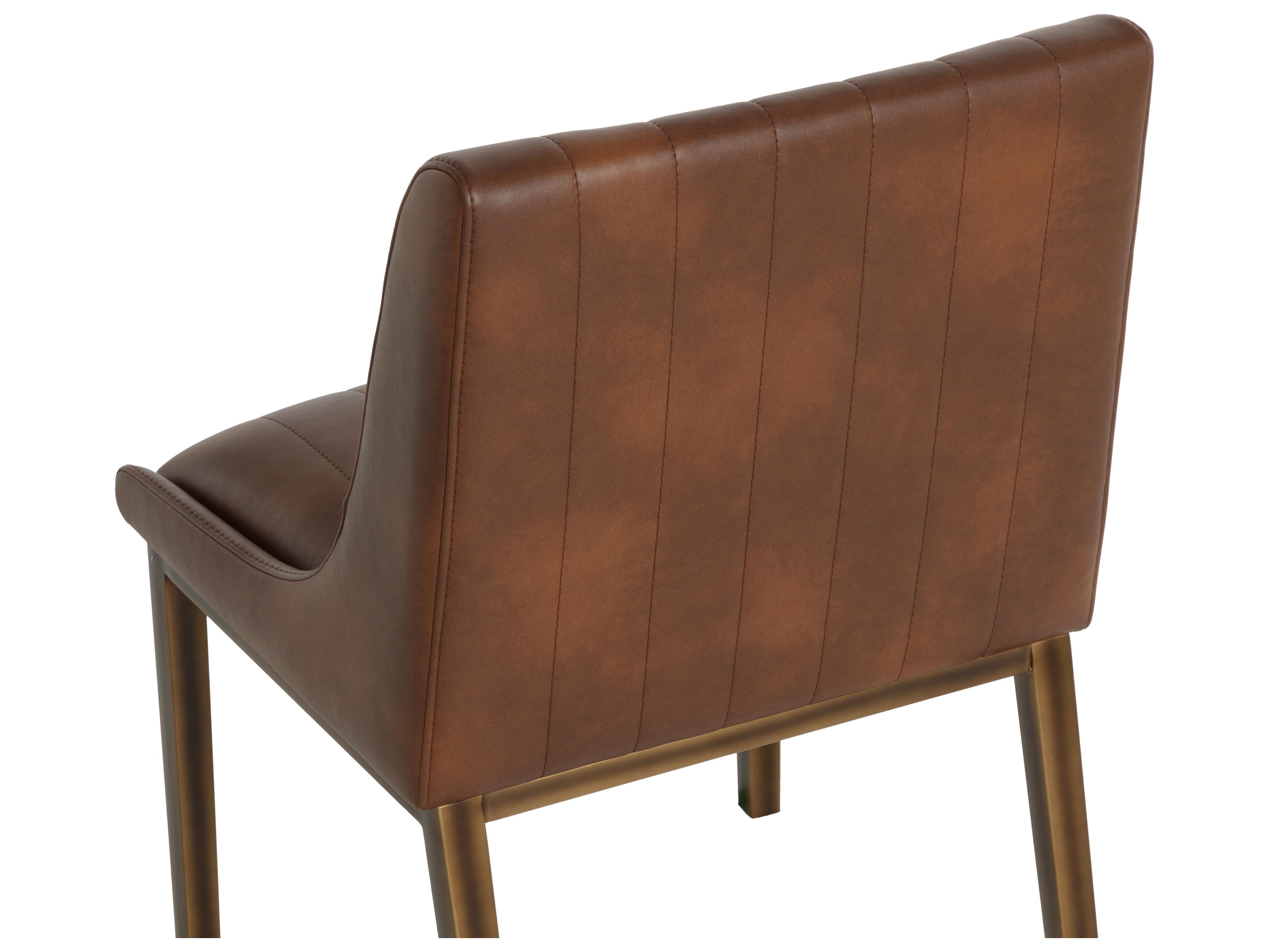 Sunpan Halden Solid Wood Brown Faux Leather Armless Dining Chair