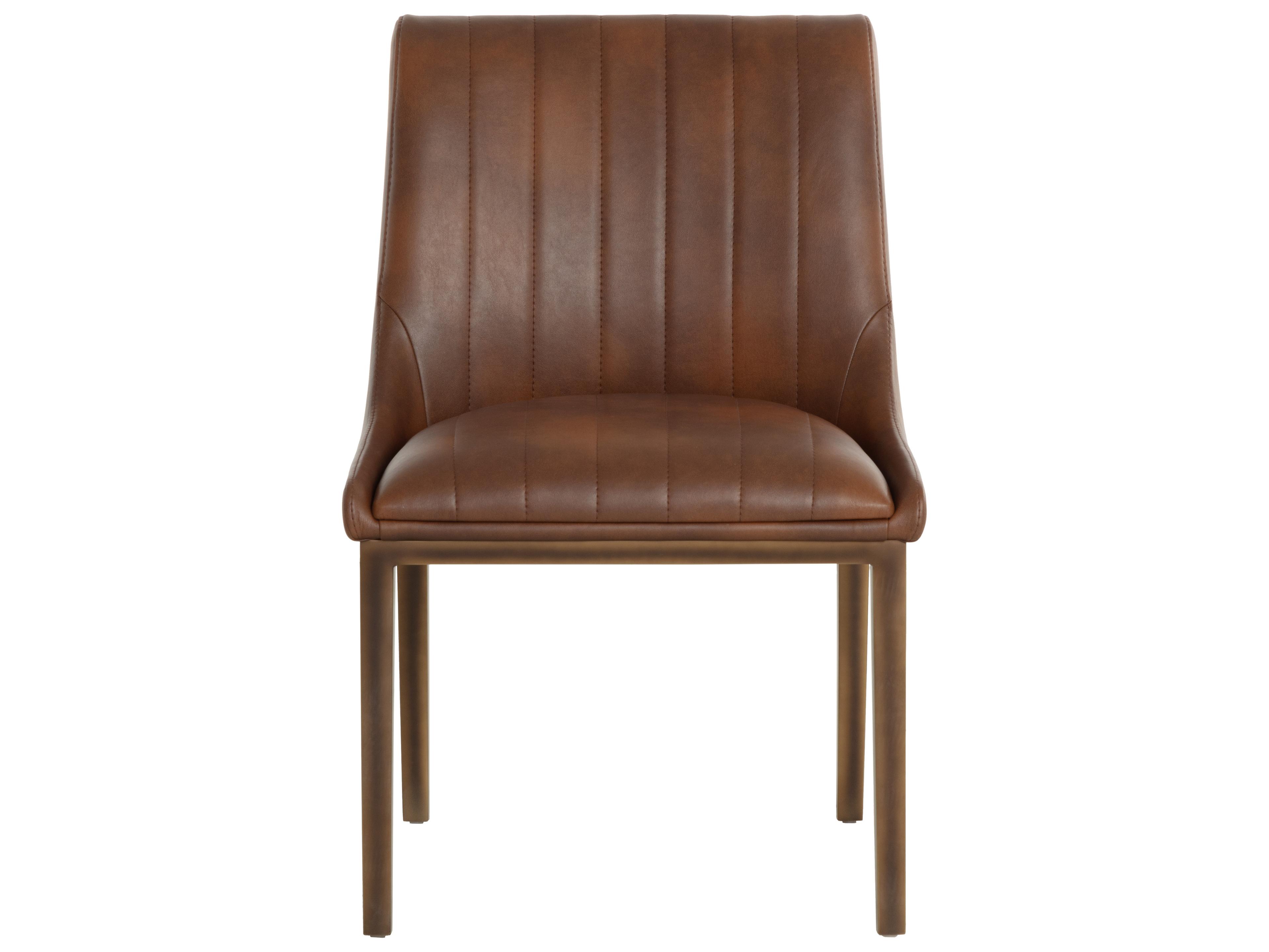 Sunpan Halden Solid Wood Brown Faux Leather Armless Dining Chair