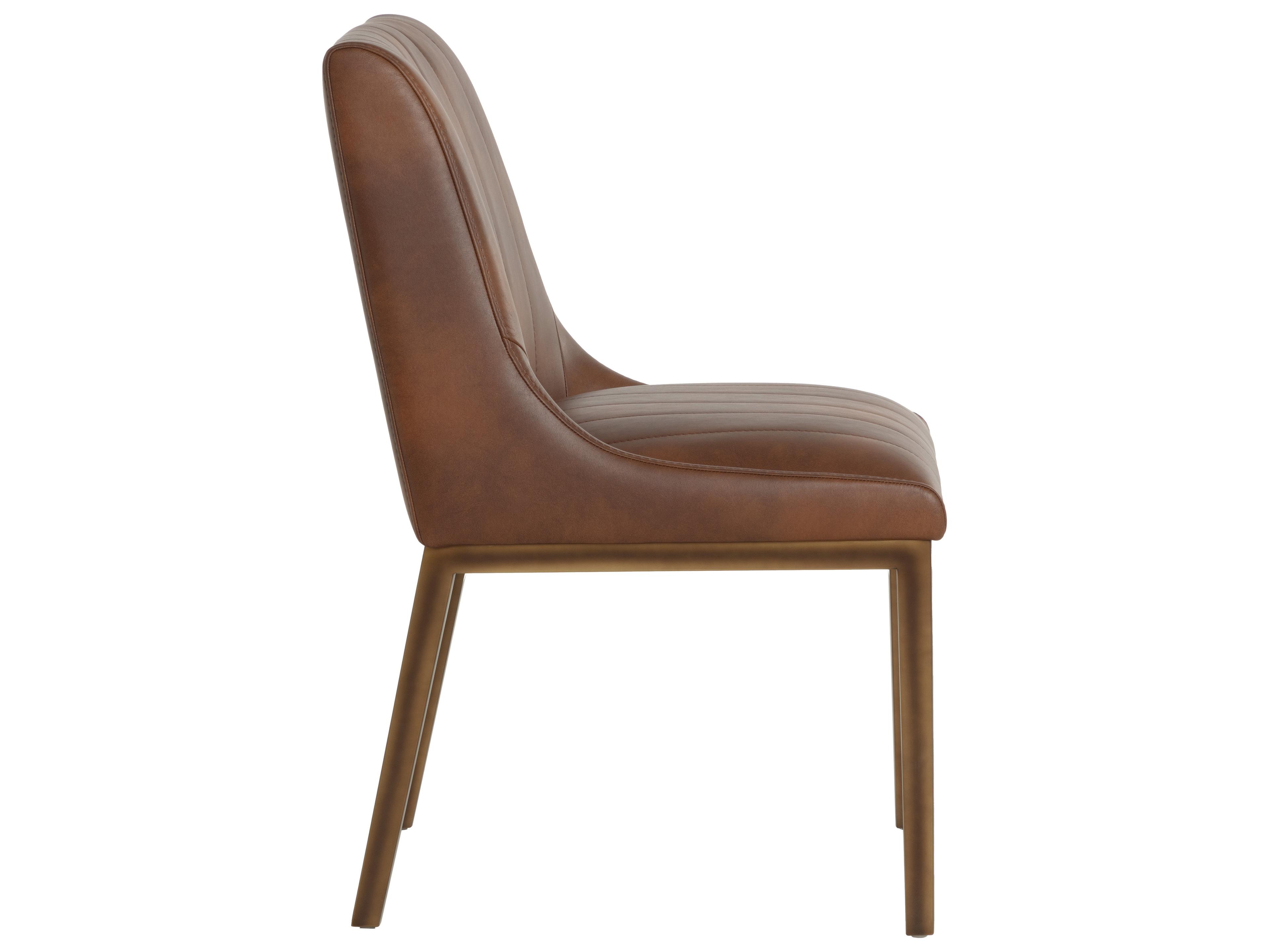 Sunpan Halden Solid Wood Brown Faux Leather Armless Dining Chair