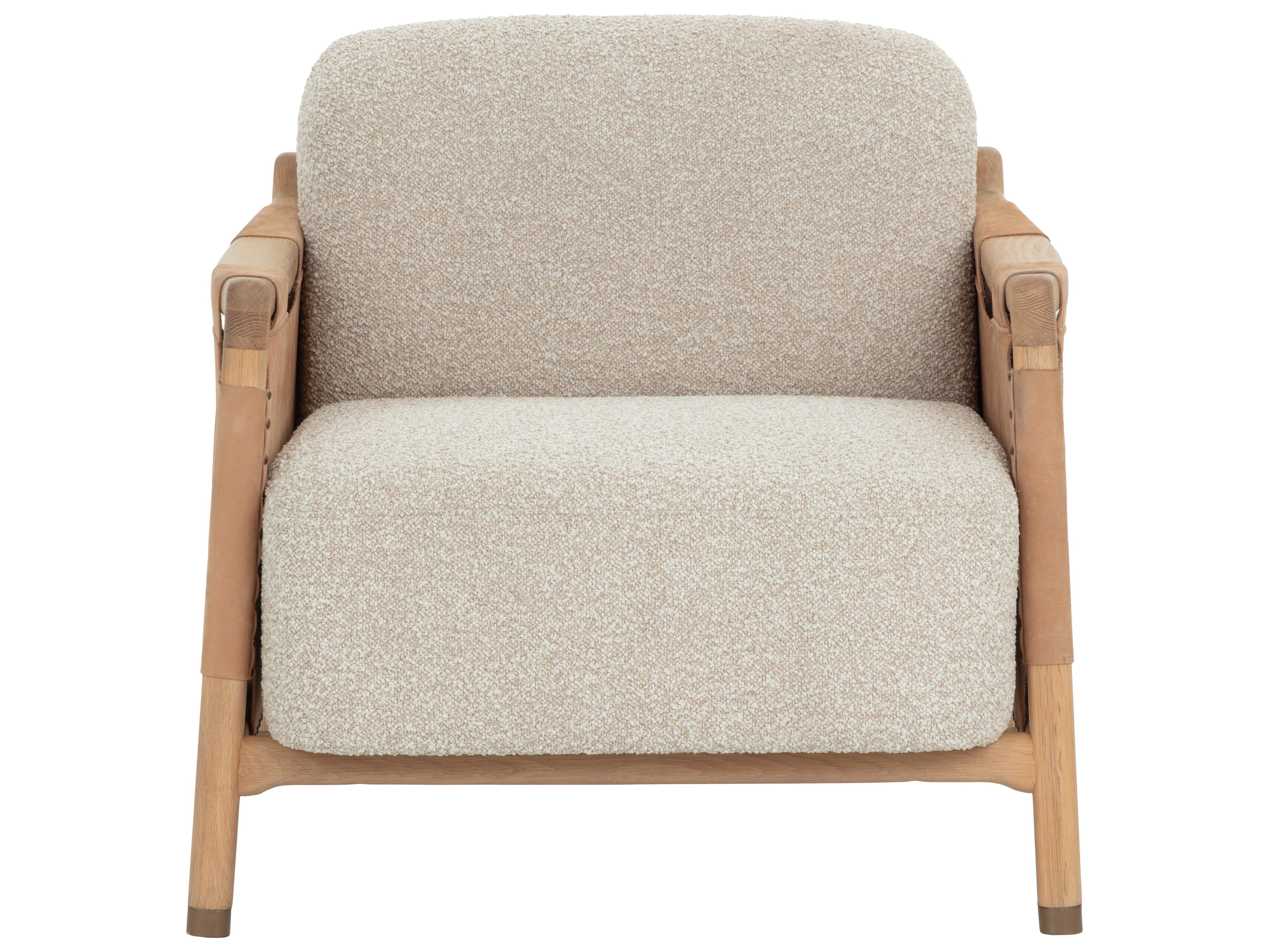 Sunpan Calloway Lounge Chair in Light Oak in Santa Cruz Oatmeal / Nubuck Tan Leather