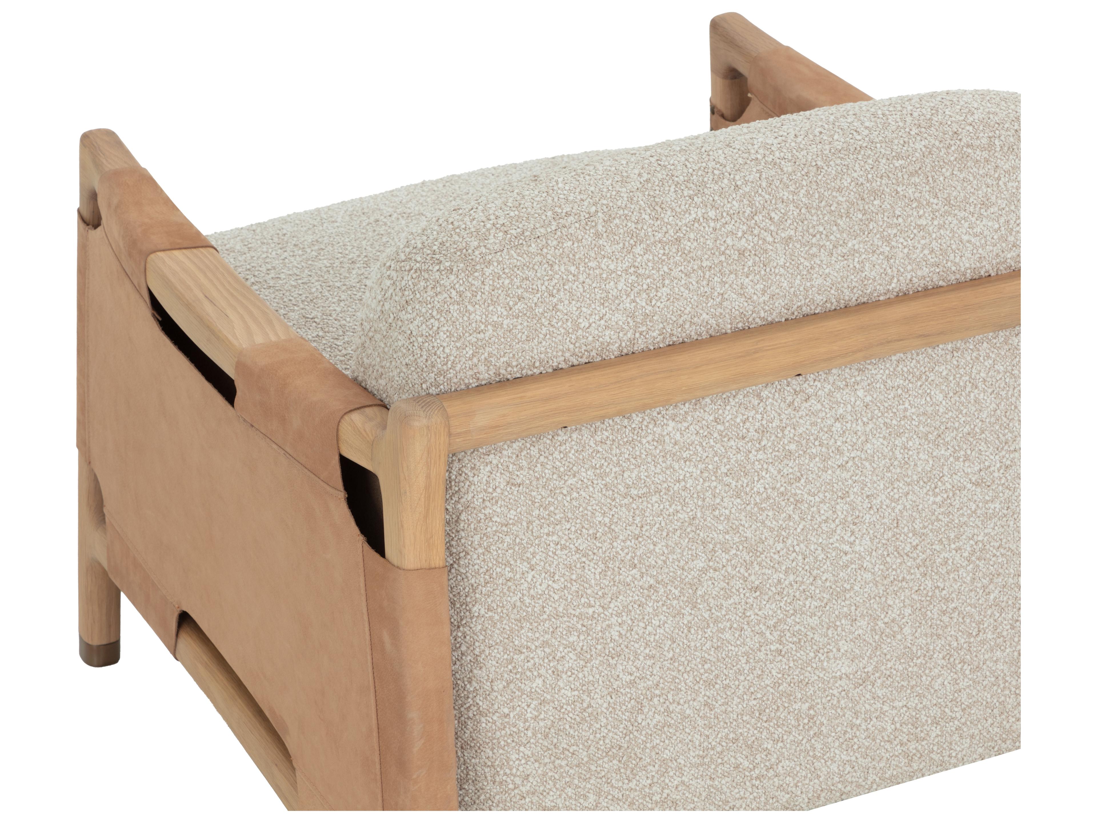 Sunpan Calloway Lounge Chair in Light Oak in Santa Cruz Oatmeal / Nubuck Tan Leather