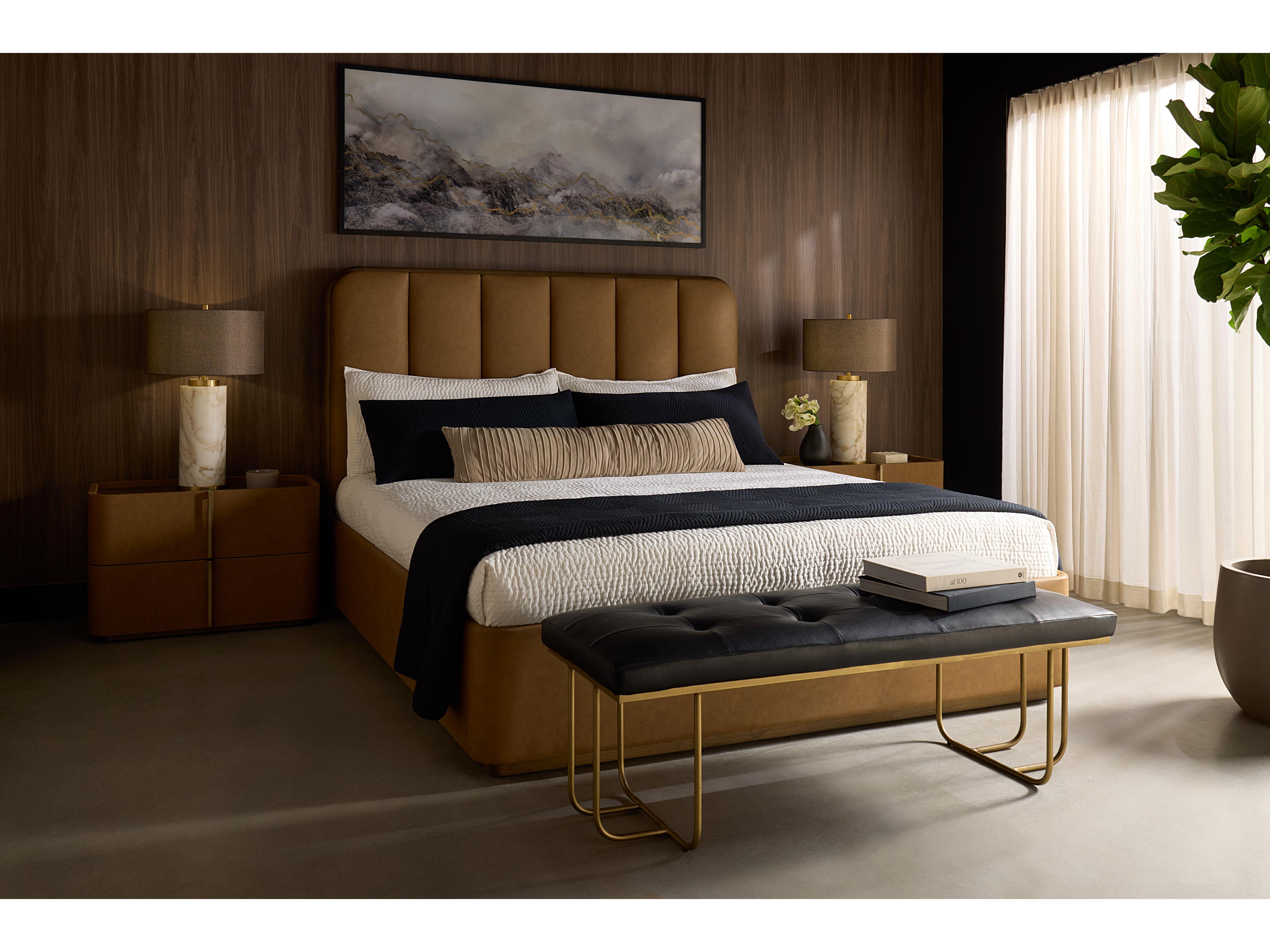 Sunpan Jamille Bed in King in Milliken Cognac