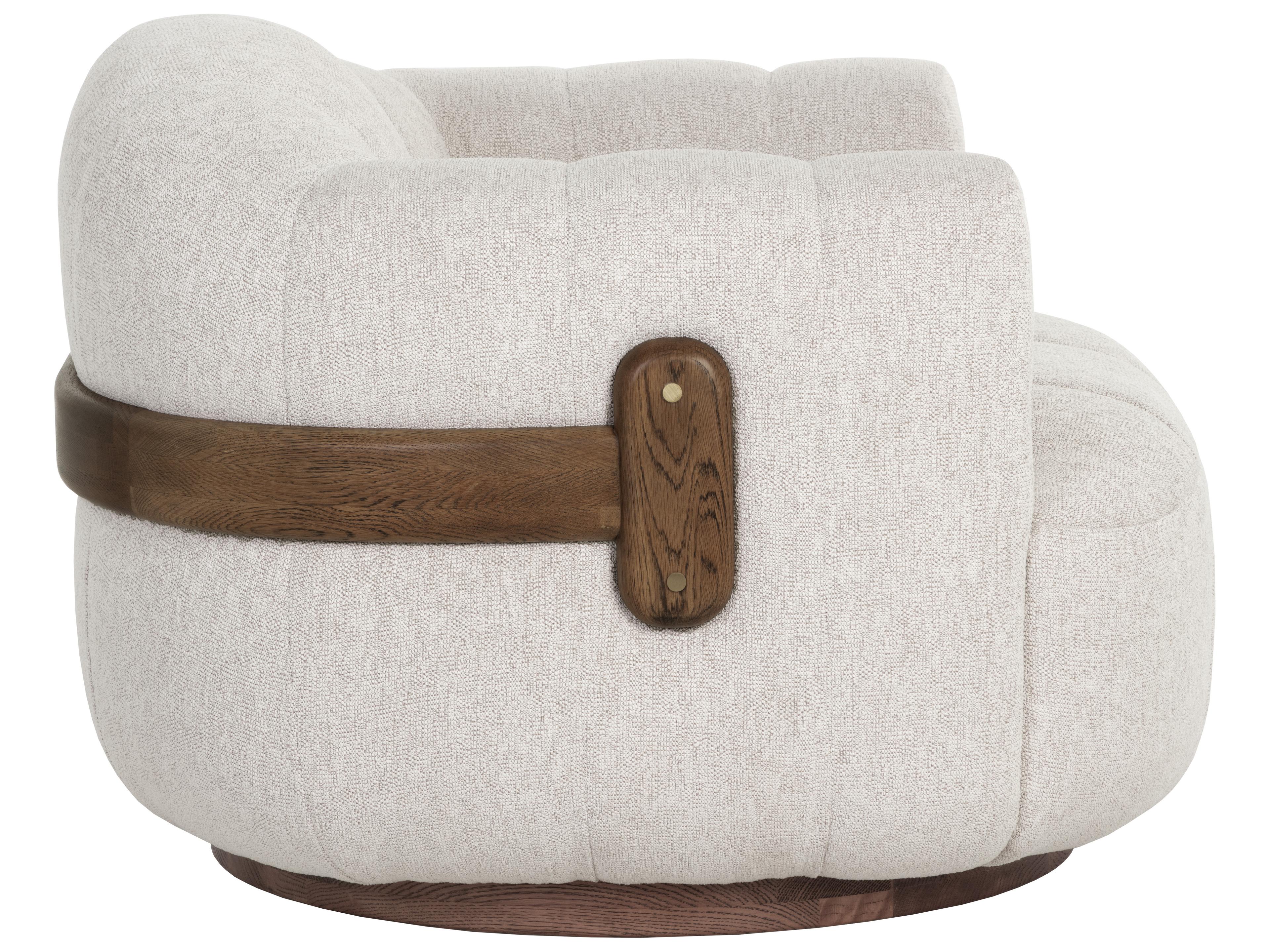 Sunpan Tadeo Swivel Armchair in Warm Brown in Dove Cream