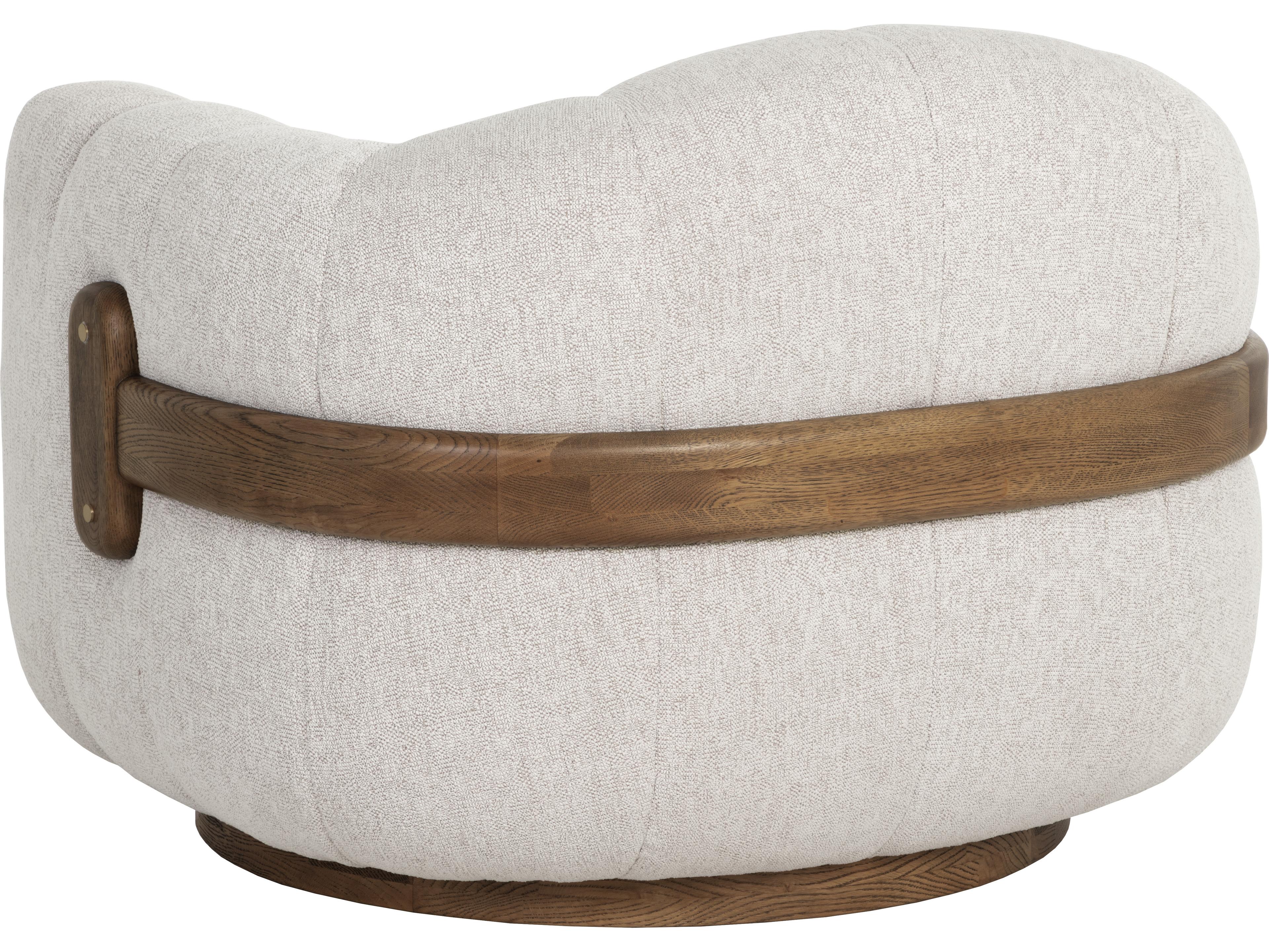 Sunpan Tadeo Swivel Armchair in Warm Brown in Dove Cream