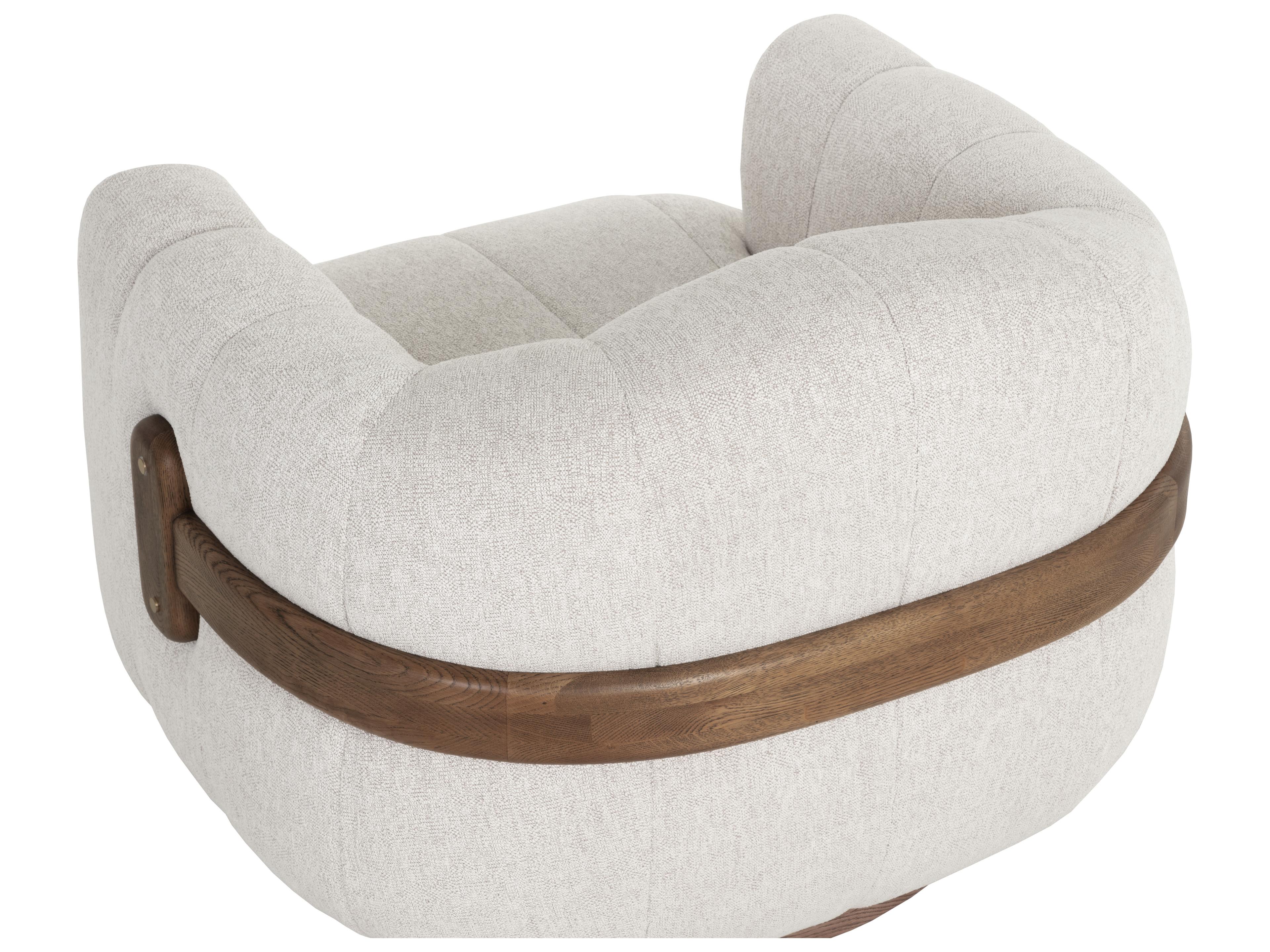 Sunpan Tadeo Swivel Armchair in Warm Brown in Dove Cream