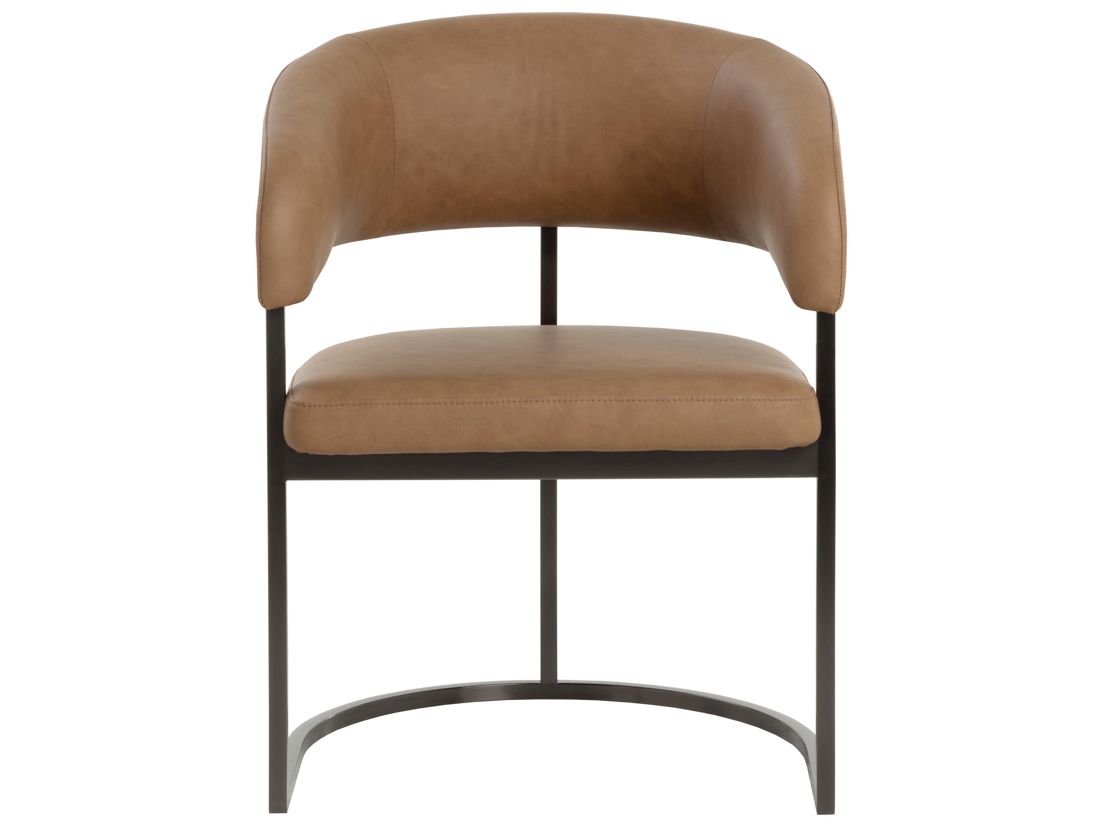 Sunpan Marris Dining Armchair in Gunmetal in Milliken Cognac