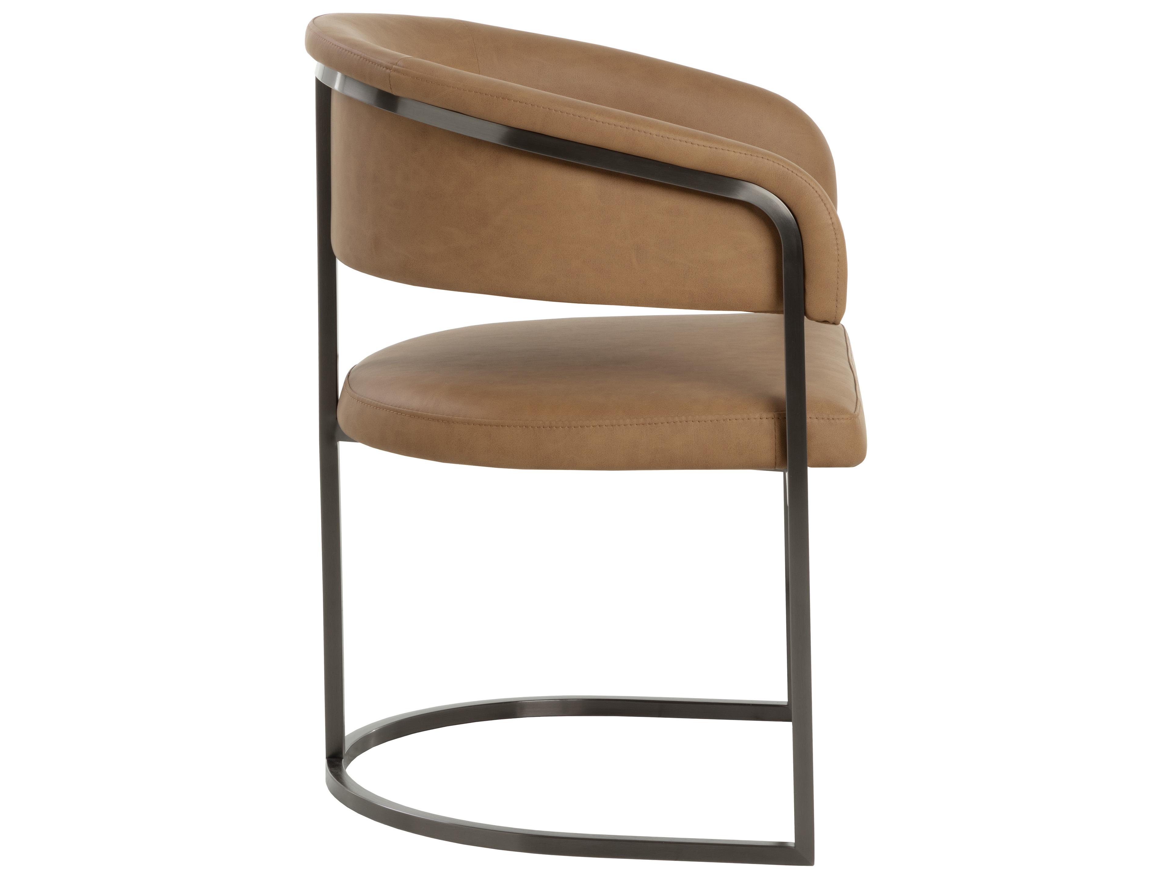 Sunpan Marris Dining Armchair in Gunmetal in Milliken Cognac