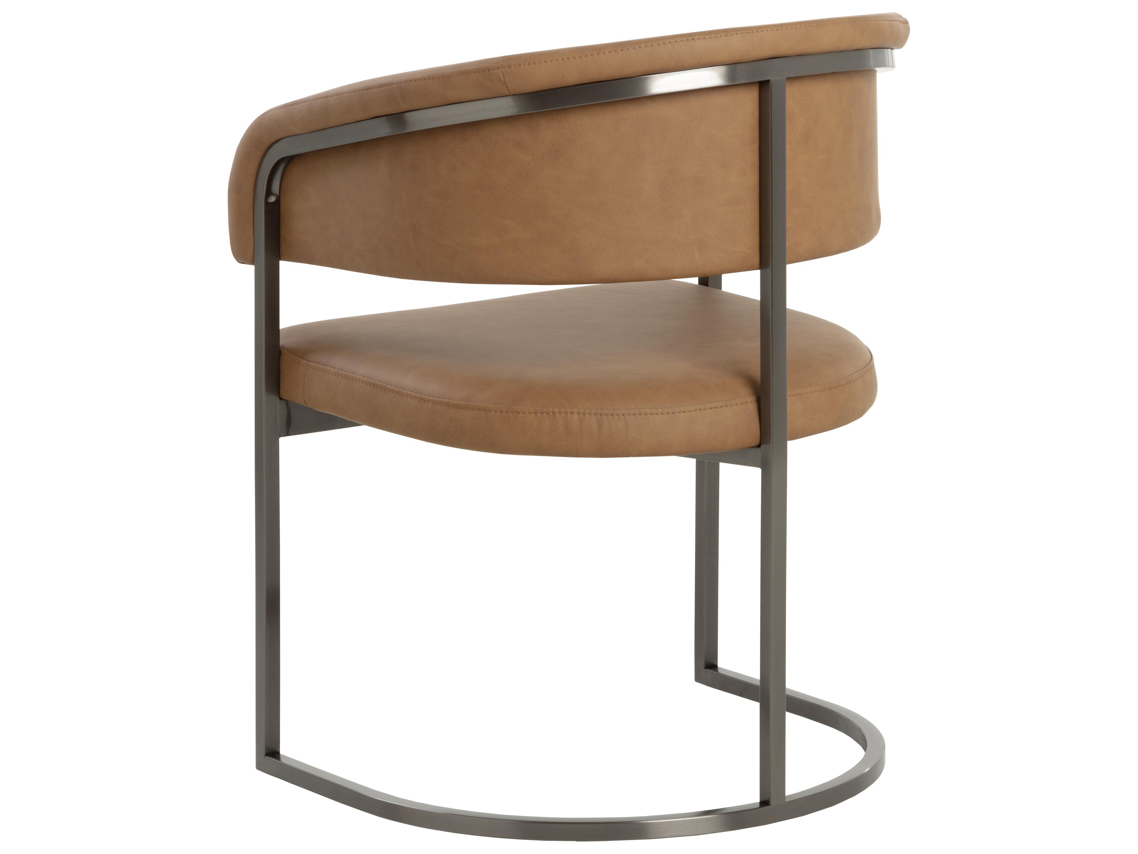 Sunpan Marris Dining Armchair in Gunmetal in Milliken Cognac