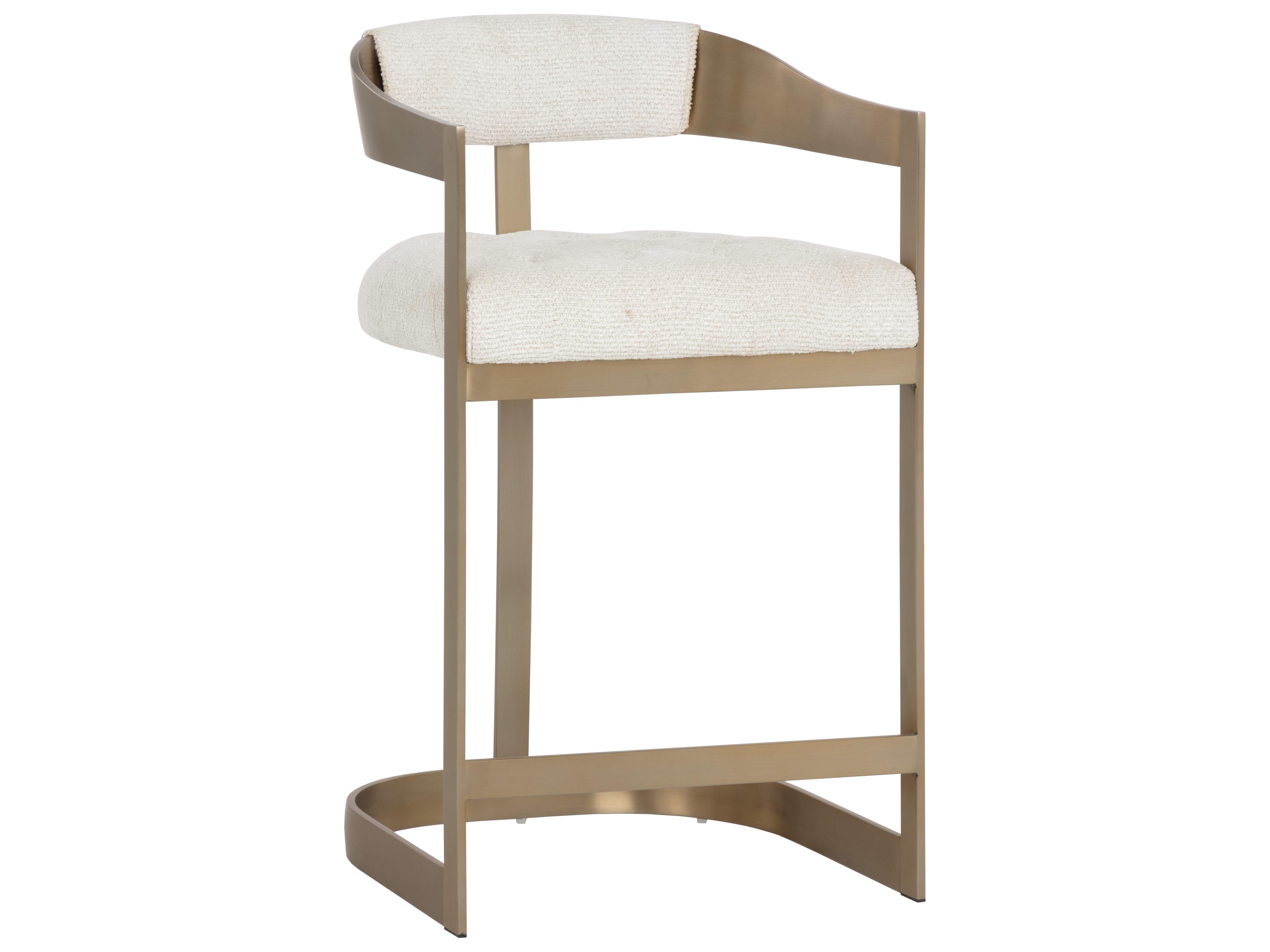 Sunpan Beaumont Counter Stool in Antique Brass in Rhea Light Barley